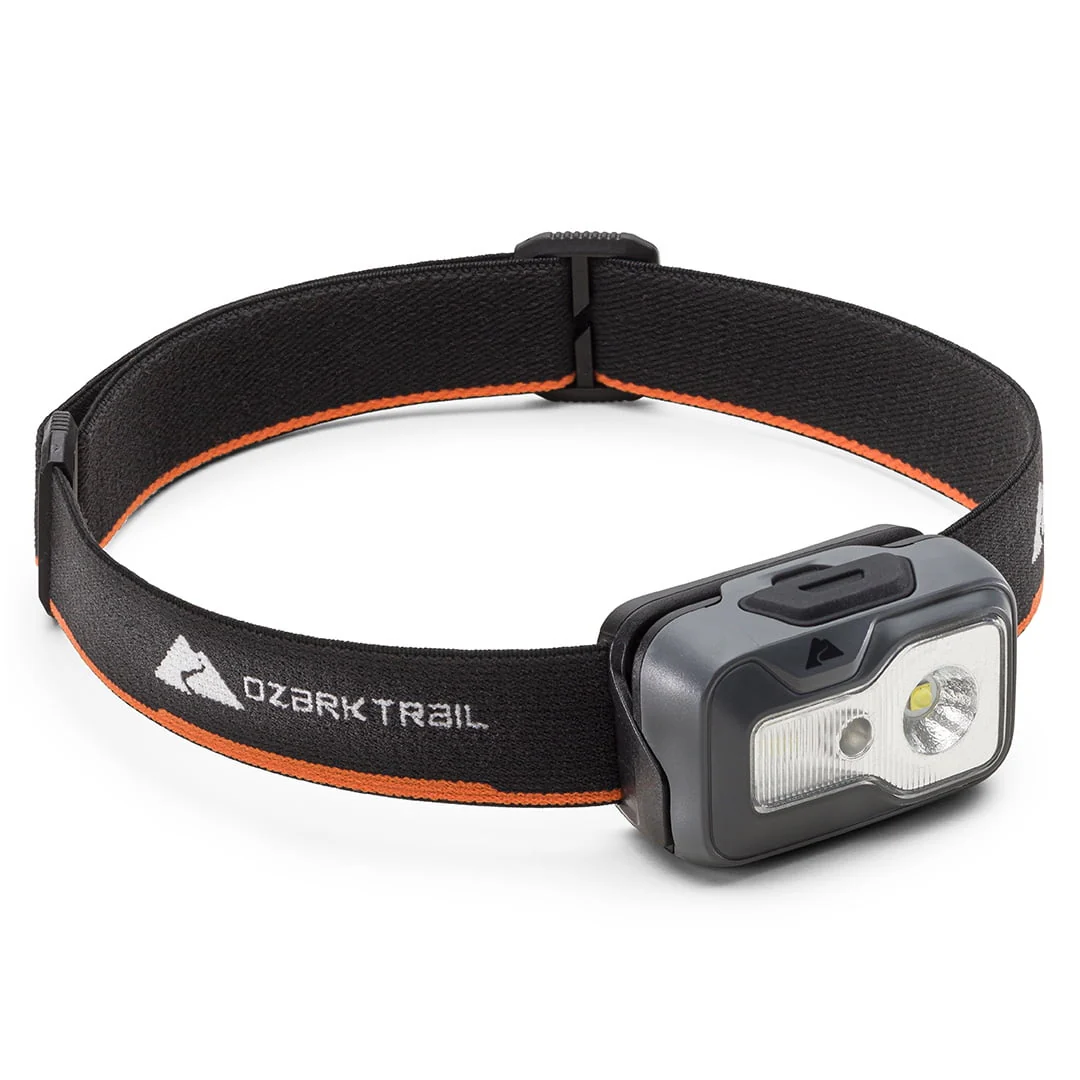 Ozark Trail 750 Lumen Led Headlamp – Multi-Color, Lightweight, Water Resistant, 5 Modes, 3 AAA Batteries Included – Gray/Orange