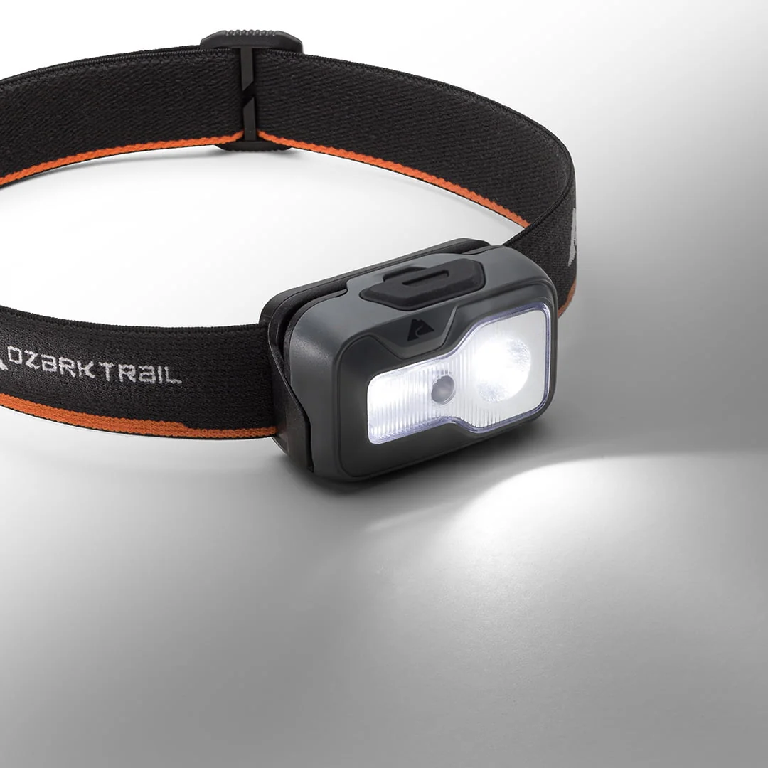 Ozark Trail 750 Lumen Led Headlamp – Multi-Color, Lightweight, Water Resistant, 5 Modes, 3 AAA Batteries Included – Gray/Orange - Image 3
