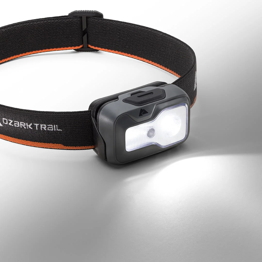 Ozark Trail 750 Lumen Led Headlamp – Multi-Color, Lightweight, Water Resistant, 5 Modes, 3 AAA Batteries Included – Gray/Orange - Image 4