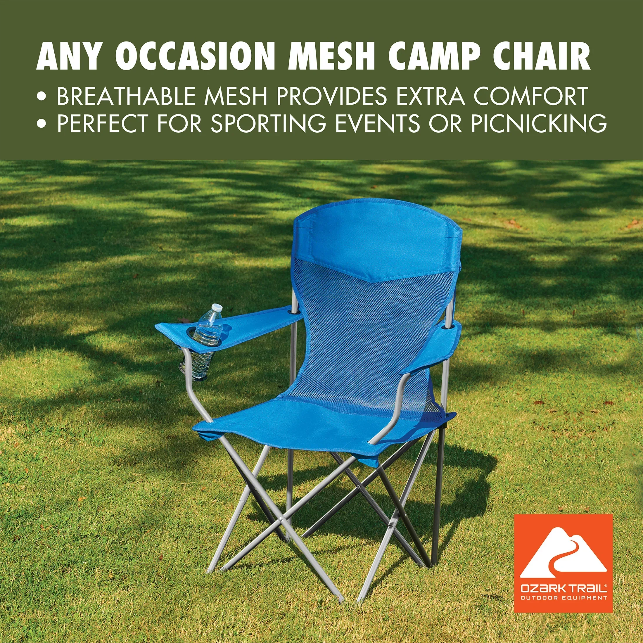 Ozark Trail Basic Mesh Chair Blue, Adult, 32.28in x 20.28in x 37.60in - Image 3