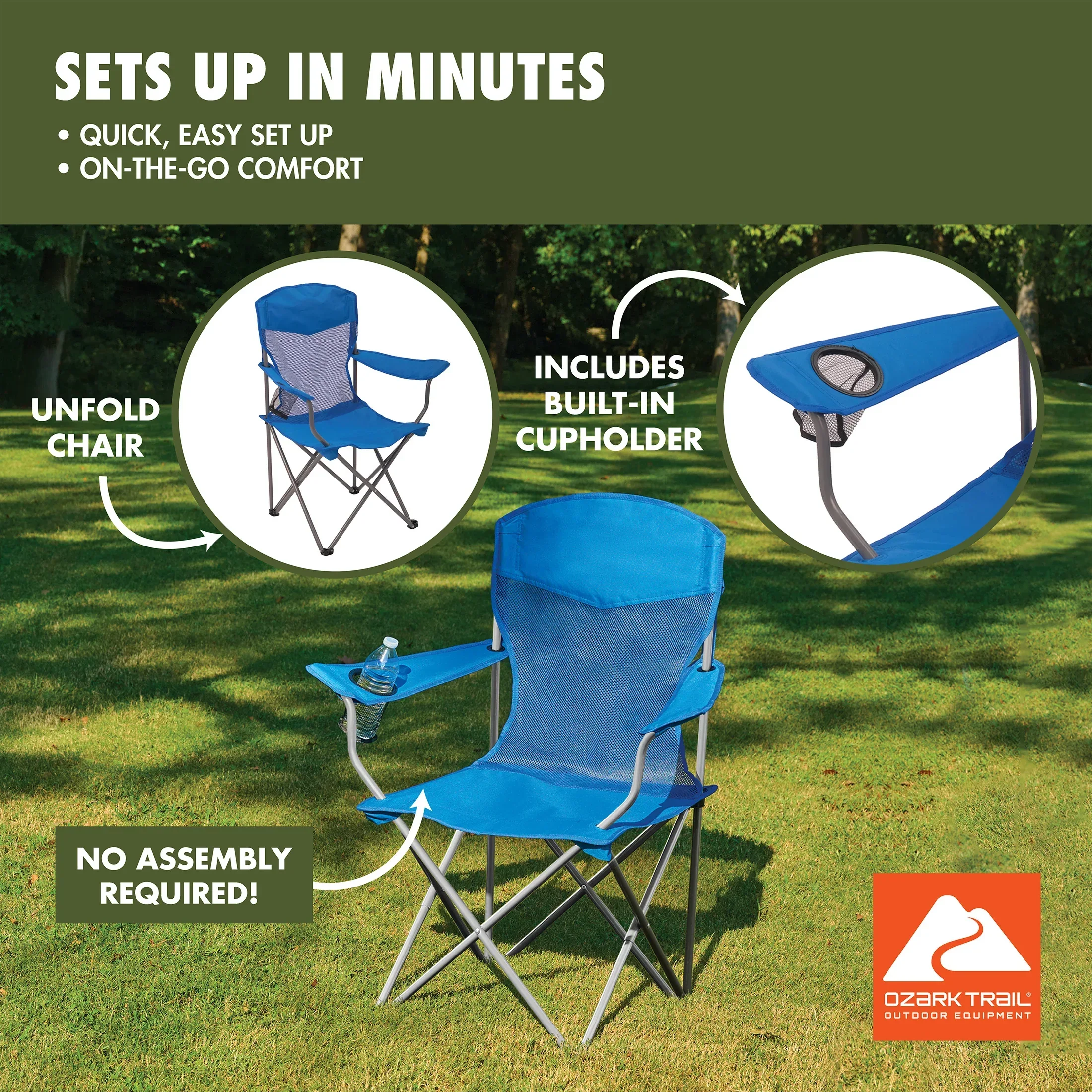 Ozark Trail Basic Mesh Chair Blue, Adult, 32.28in x 20.28in x 37.60in - Image 5