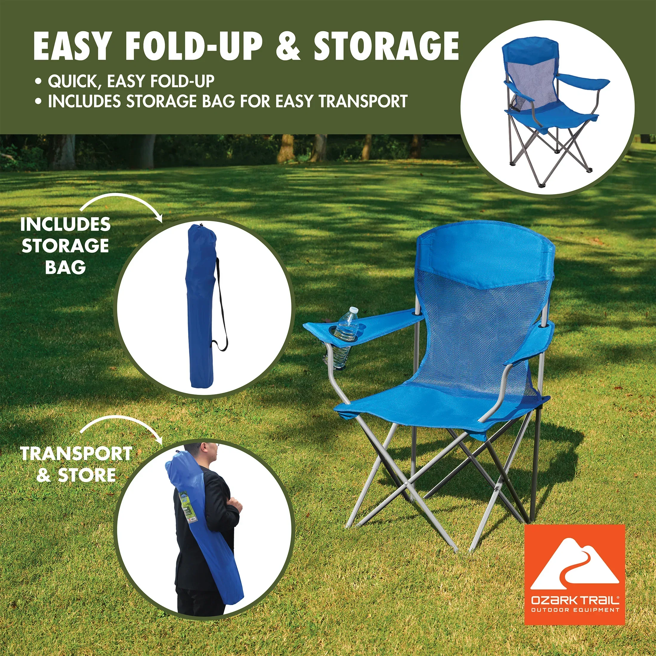 Ozark Trail Basic Mesh Chair Blue, Adult, 32.28in x 20.28in x 37.60in - Image 6