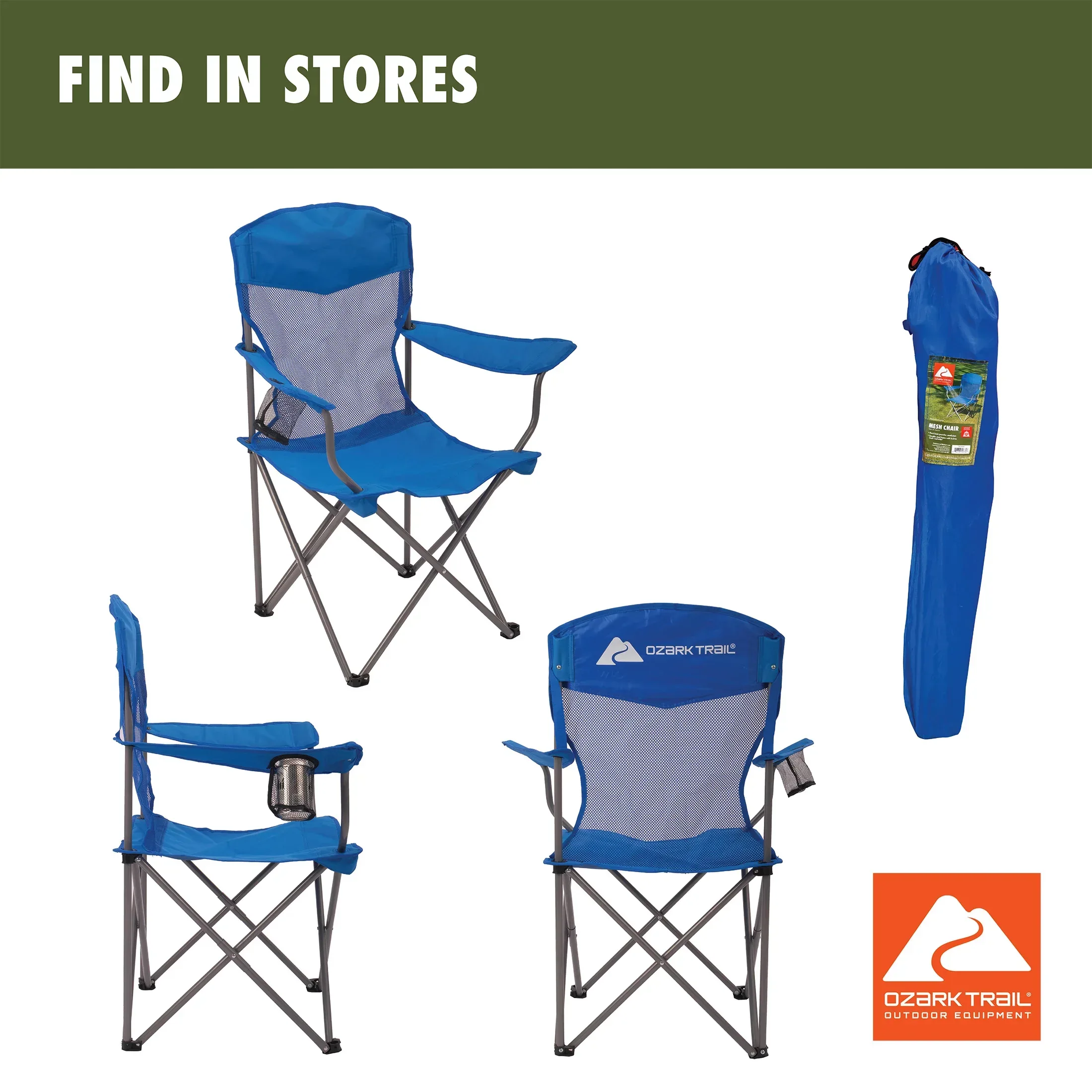 Ozark Trail Basic Mesh Chair Blue, Adult, 32.28in x 20.28in x 37.60in - Image 7