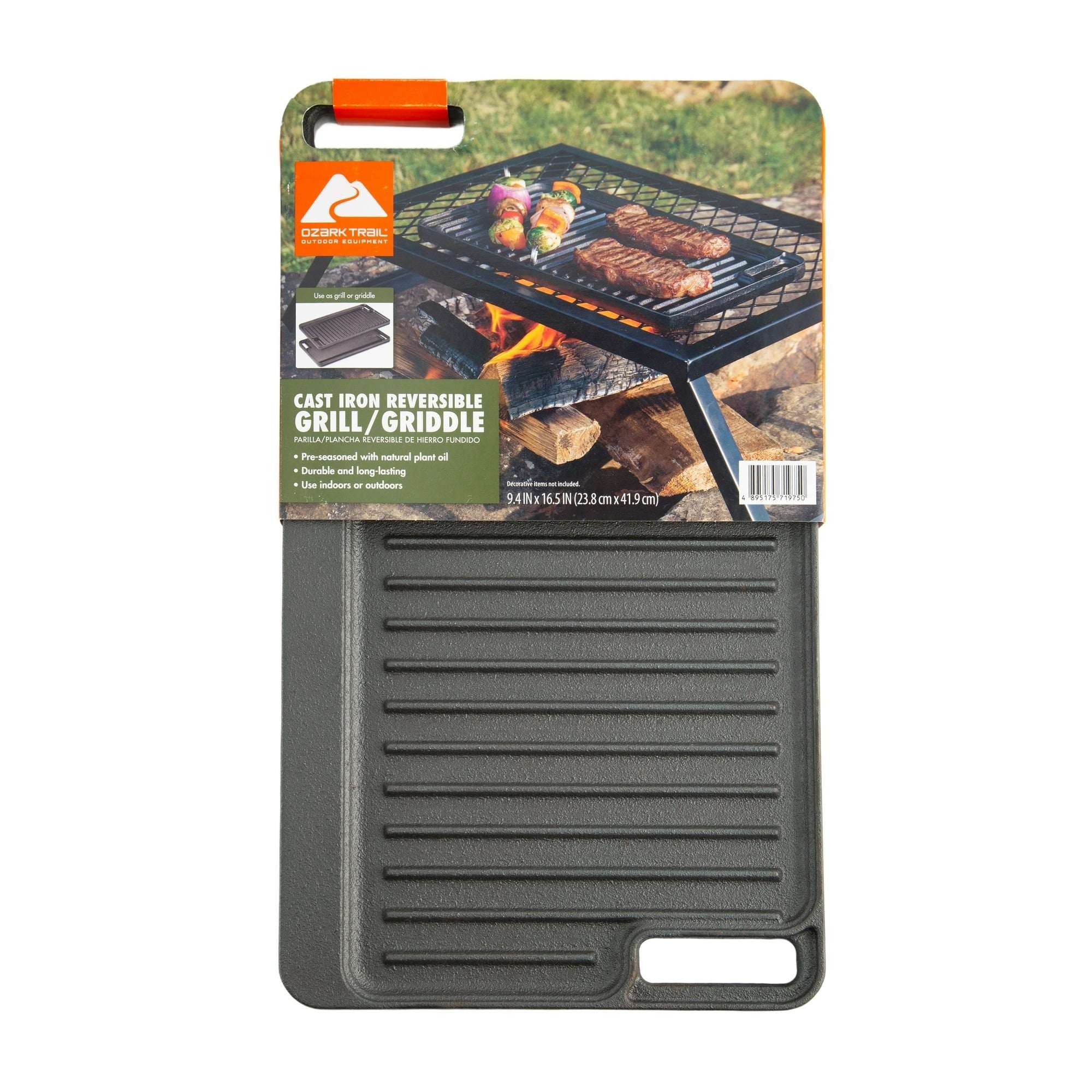 Ozark Trail Deluxe Cast Iron Reversible Grill Griddle Plate, Black, 16 x 9 Inch - Image 2