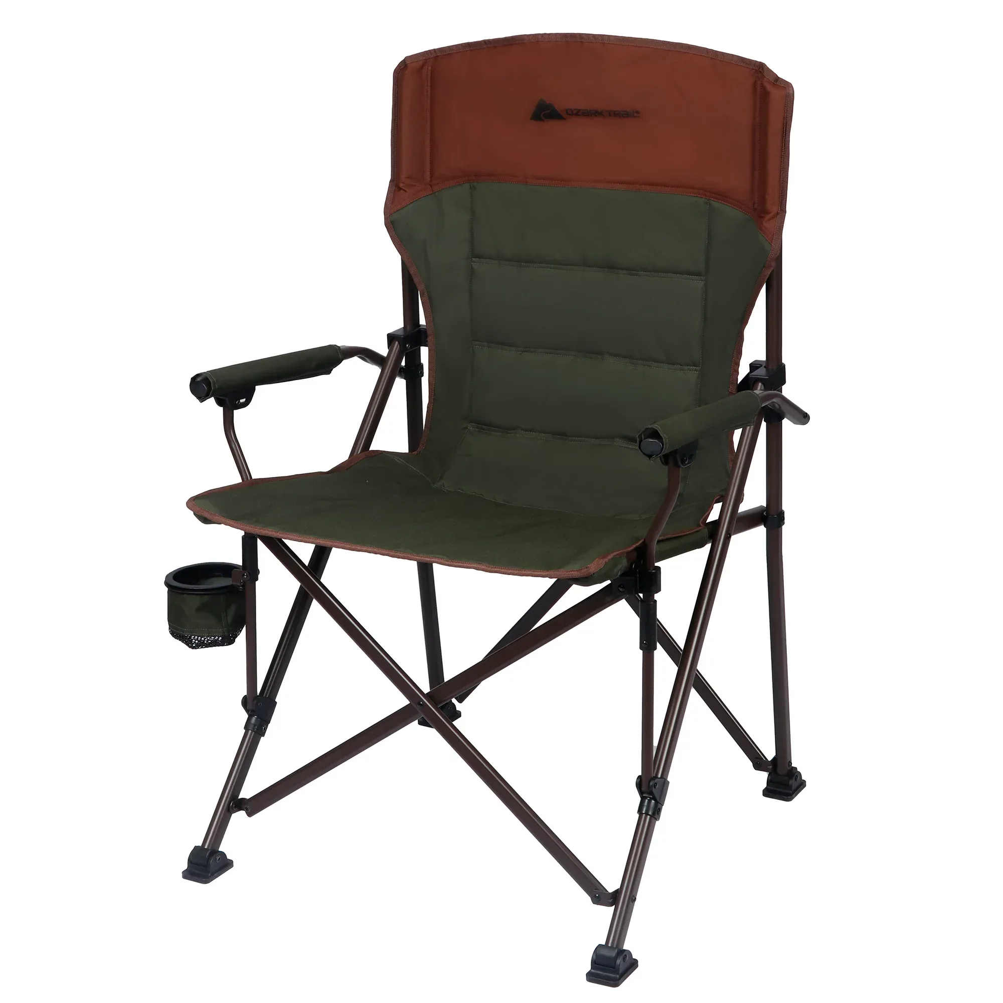 Ozark Trail Heavy Duty Hard Arm Camp Chair with Adjustable Cupholder, Tensioned Seat Farbic, Brown - Image 2