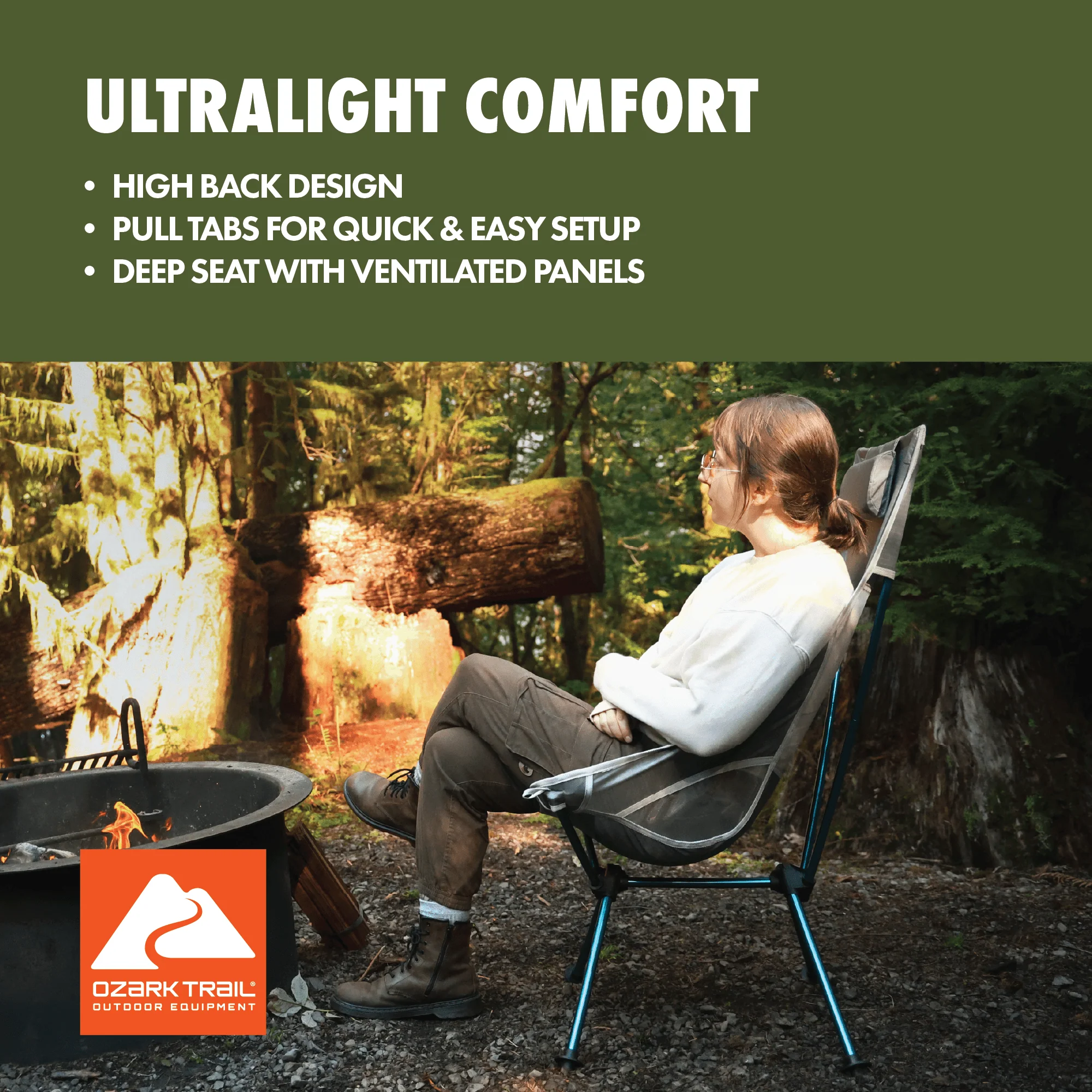 Ozark Trail Ultra-Light Packable High Back Polyester Camp Chair - Gray - Image 2