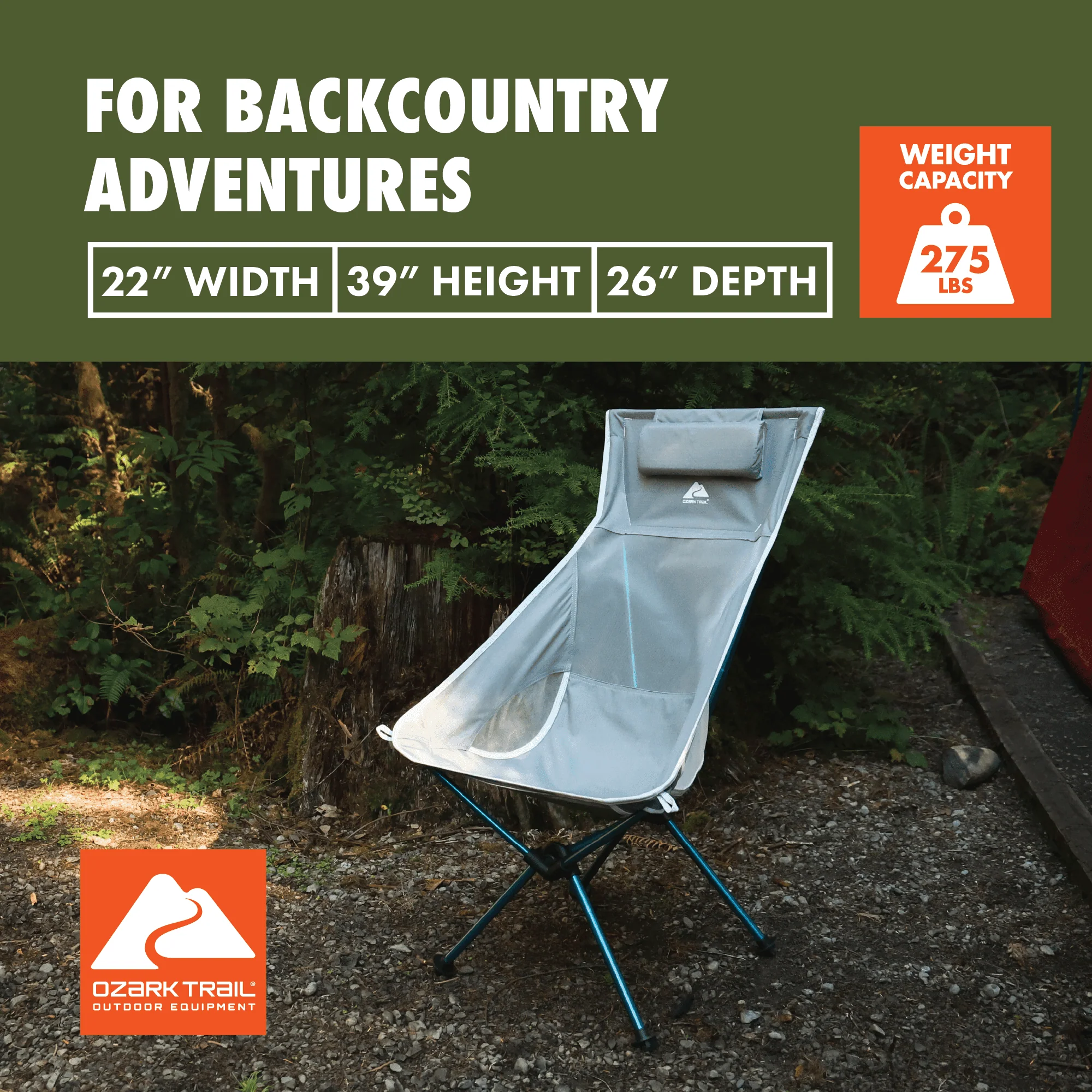 Ozark Trail Ultra-Light Packable High Back Polyester Camp Chair - Gray - Image 4