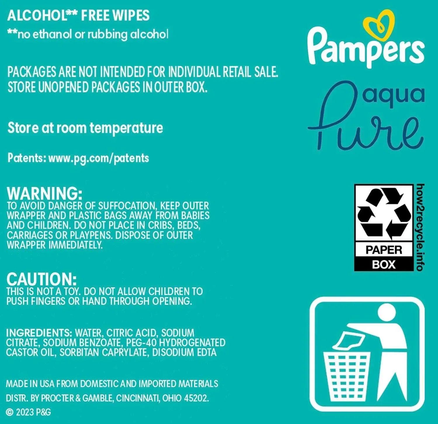 Pampers Aqua Pure Baby Wipes, Fragrance Free, 13 pk., 728 Wipes - Image 8