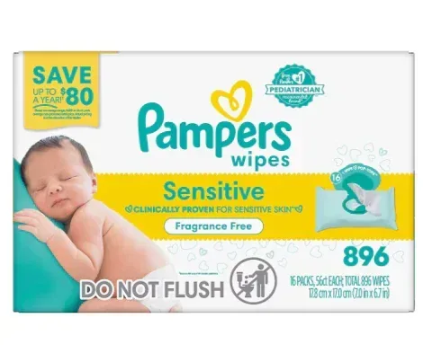 Pampers Baby Wipes Sensitive Fragrance Free with Pop-Top, 16 pk./896 ct.