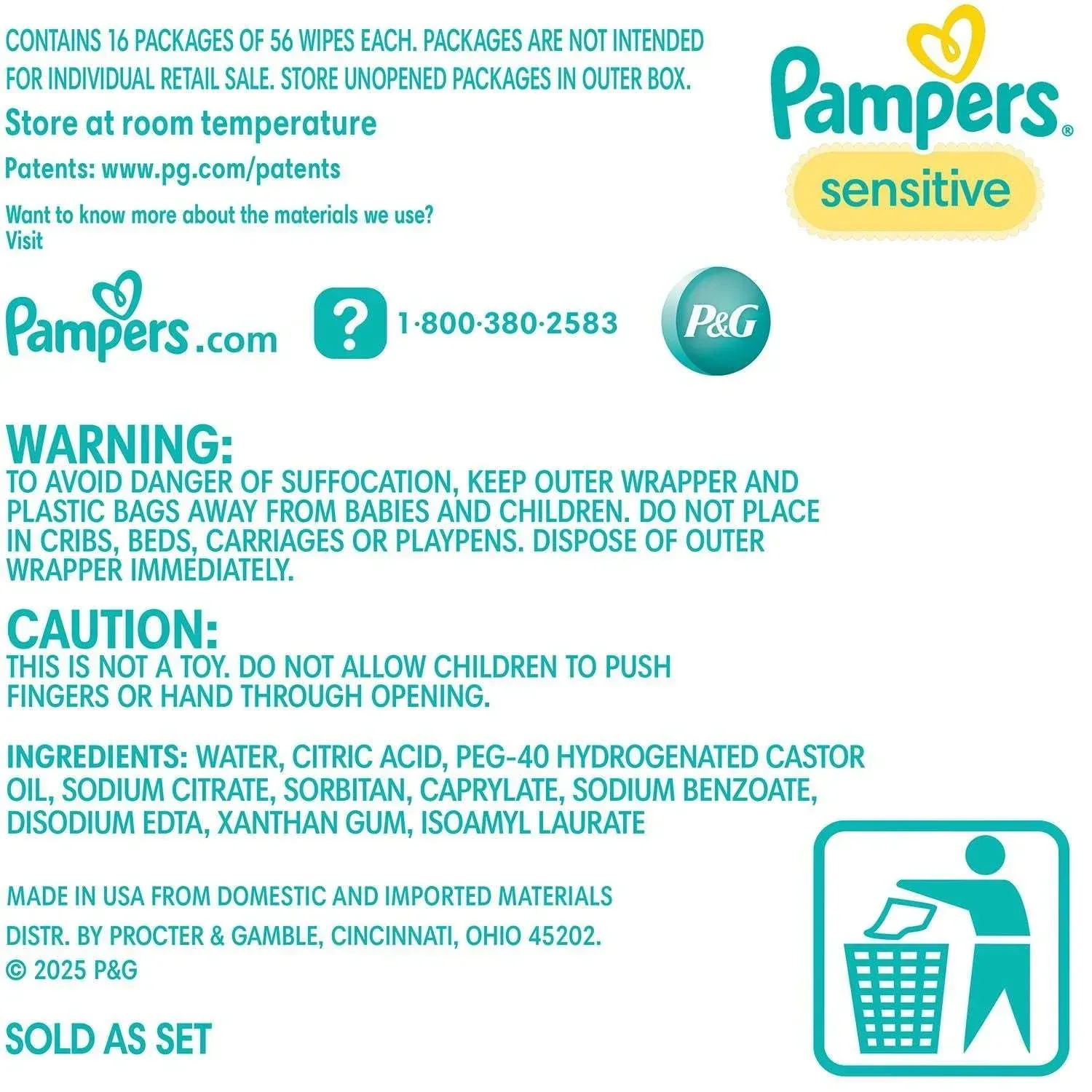 Pampers Sensitive Baby Wipes, Fragrance Free, 16 pks., 896 wipes - Image 9