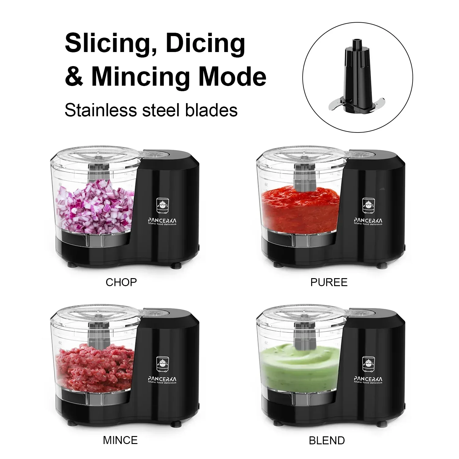 PANCERKA Electric Food Chopper, 1.5Cup Food Processor, BRL-7003, Black - Image 2