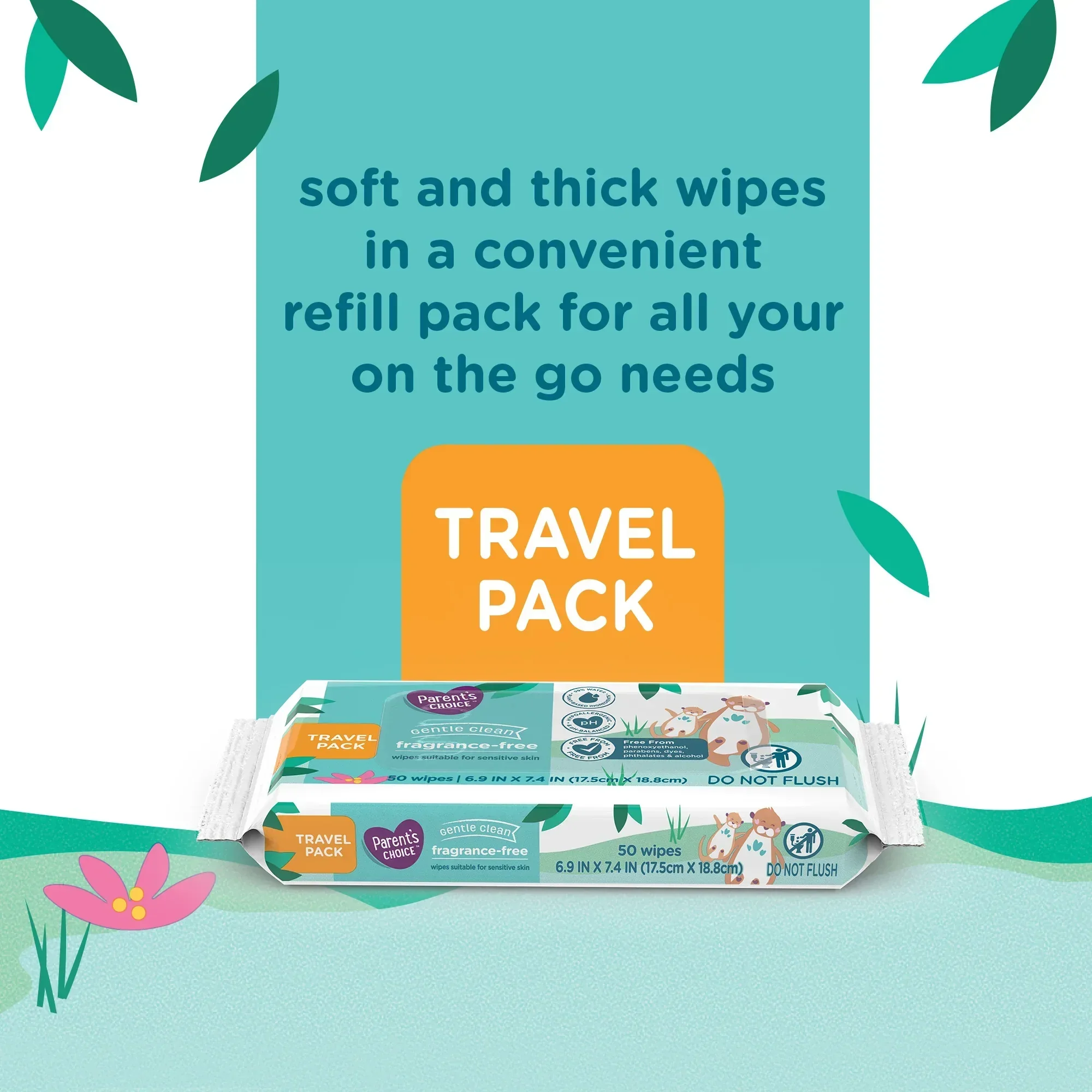 Parent's Choice Fragrance Free Baby Wipes, Travel-Pack, 50 Count - Image 6