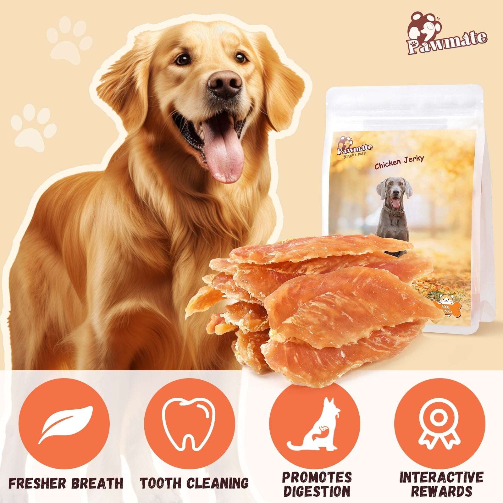 Pawmate Chicken Jerky Dog Treats, High Protein Pure Chicken Snacks for Small Medium Large Dog, 11 oz - Image 9