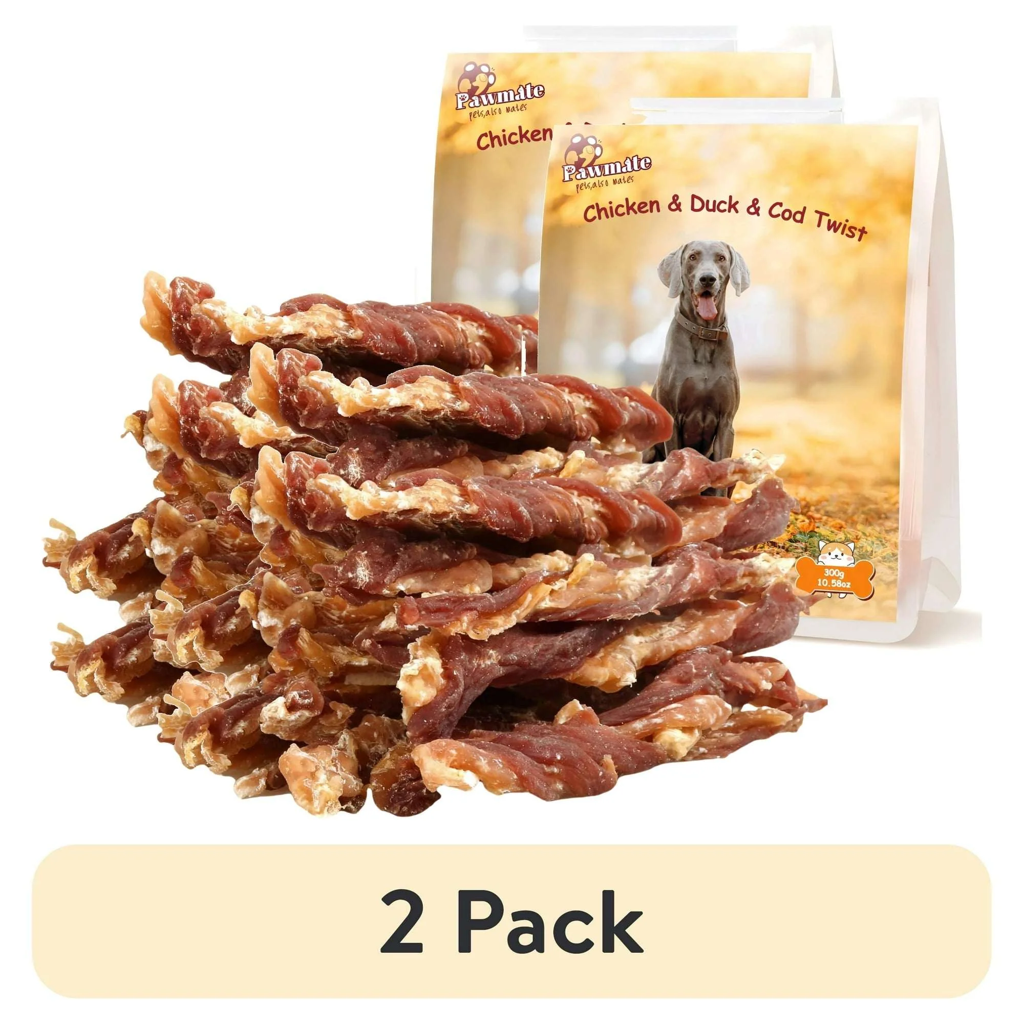 Pawmate Chicken Jerky & Duck & Cod Twist Dog Treats, Premium Pure Meat Snacks for All Dogs, 28-29 Count - Image 10