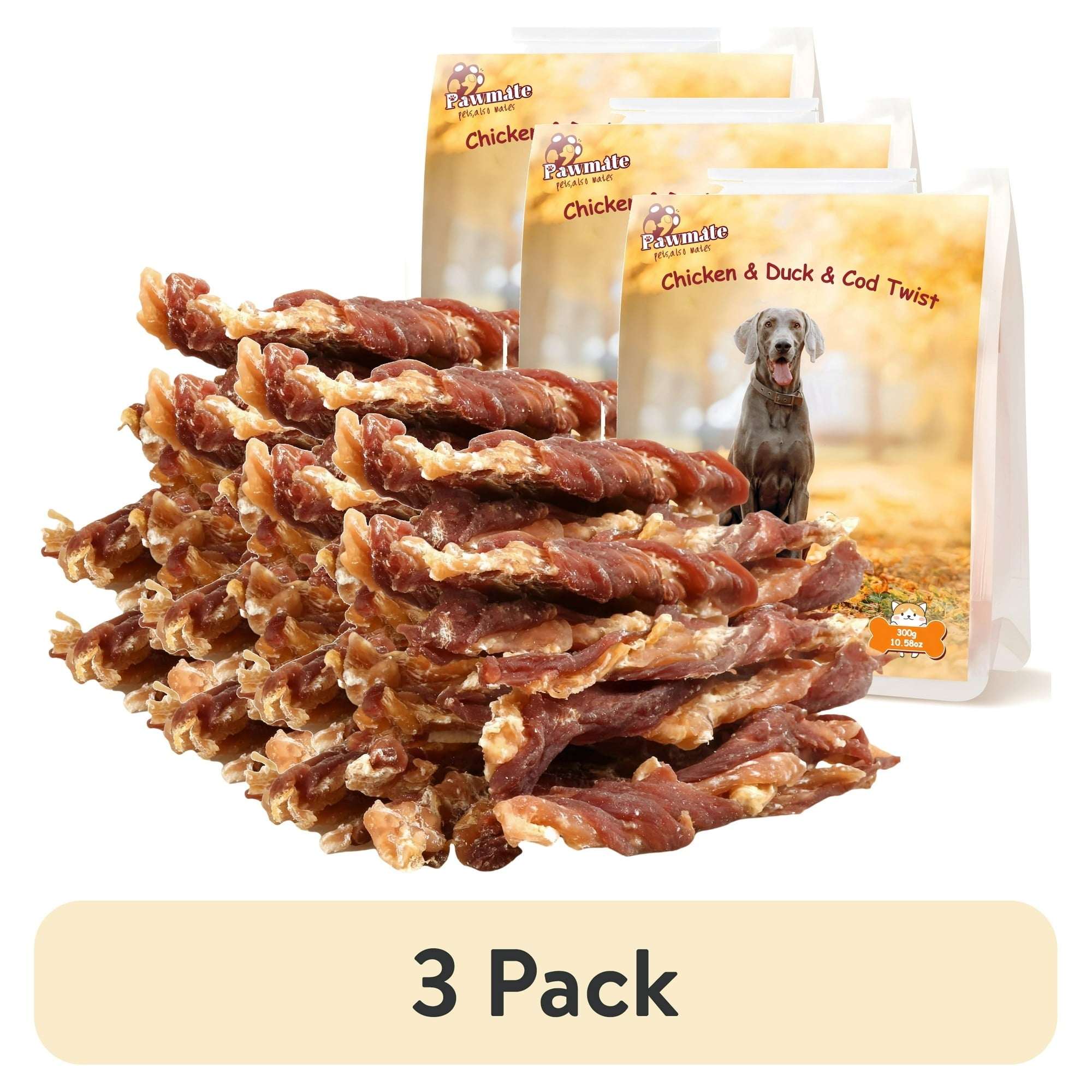 Pawmate Chicken Jerky & Duck & Cod Twist Dog Treats, Premium Pure Meat Snacks for All Dogs, 28-29 Count - Image 11