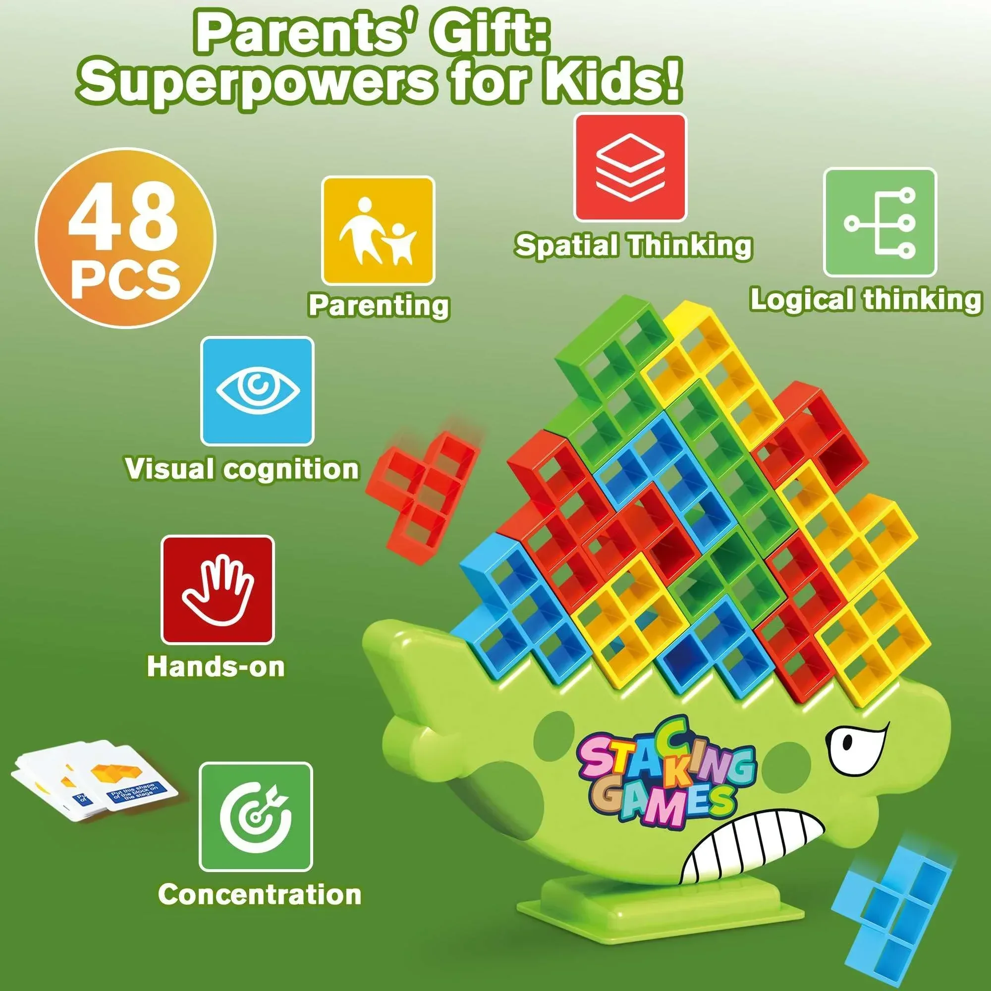 PBALPADL Dinosaur Balance Stacking Blocks by Lktvy. 48PCS Educational STEM Toy for Kids Ages 3+, Safe ABS Construction, Fun Family Game for Focus & Fine Motor Skills - Image 2