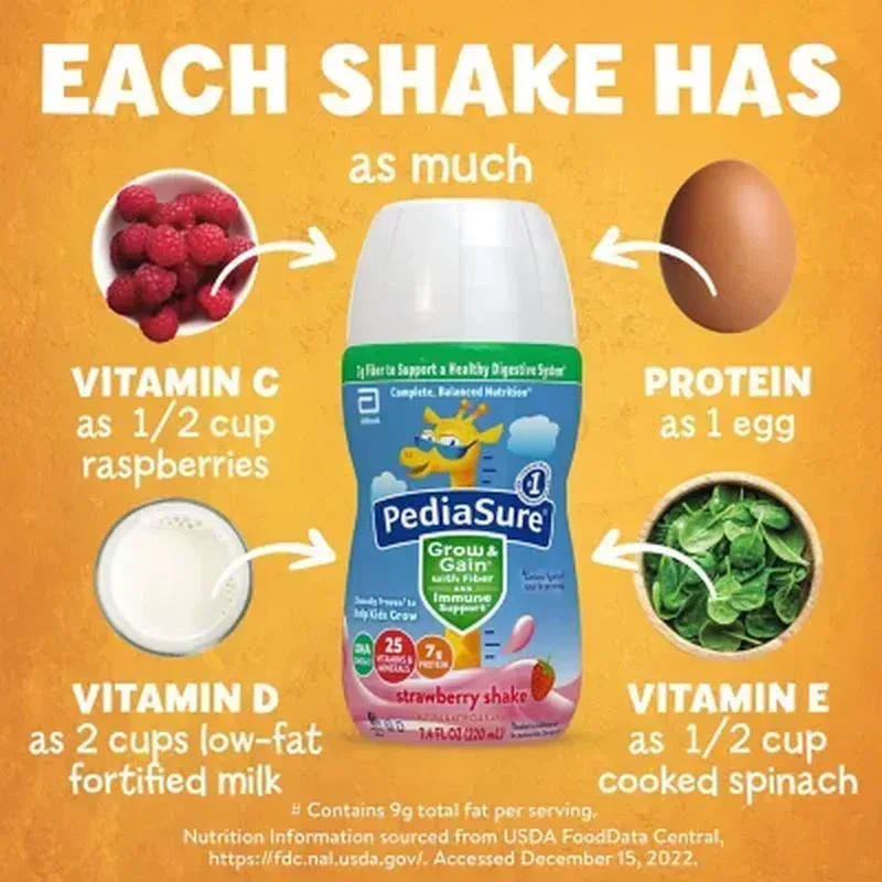 Pediasure Nutritional Grow & Gain Shake with Fiber, Strawberry (7.4 Fl. Oz., 24 Pk.) - Image 7