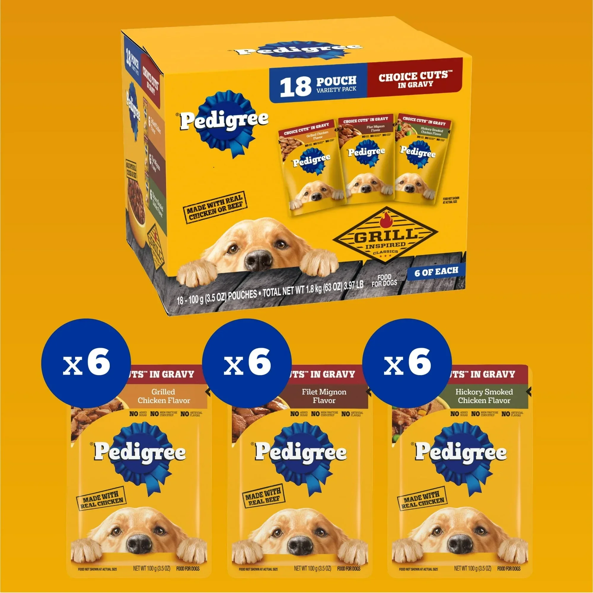 Pedigree Choice Cuts In Gravy Adult Soft Wet Dog Food Variety Pack, 3.5 Oz Pouches (18 Pack) - Image 8