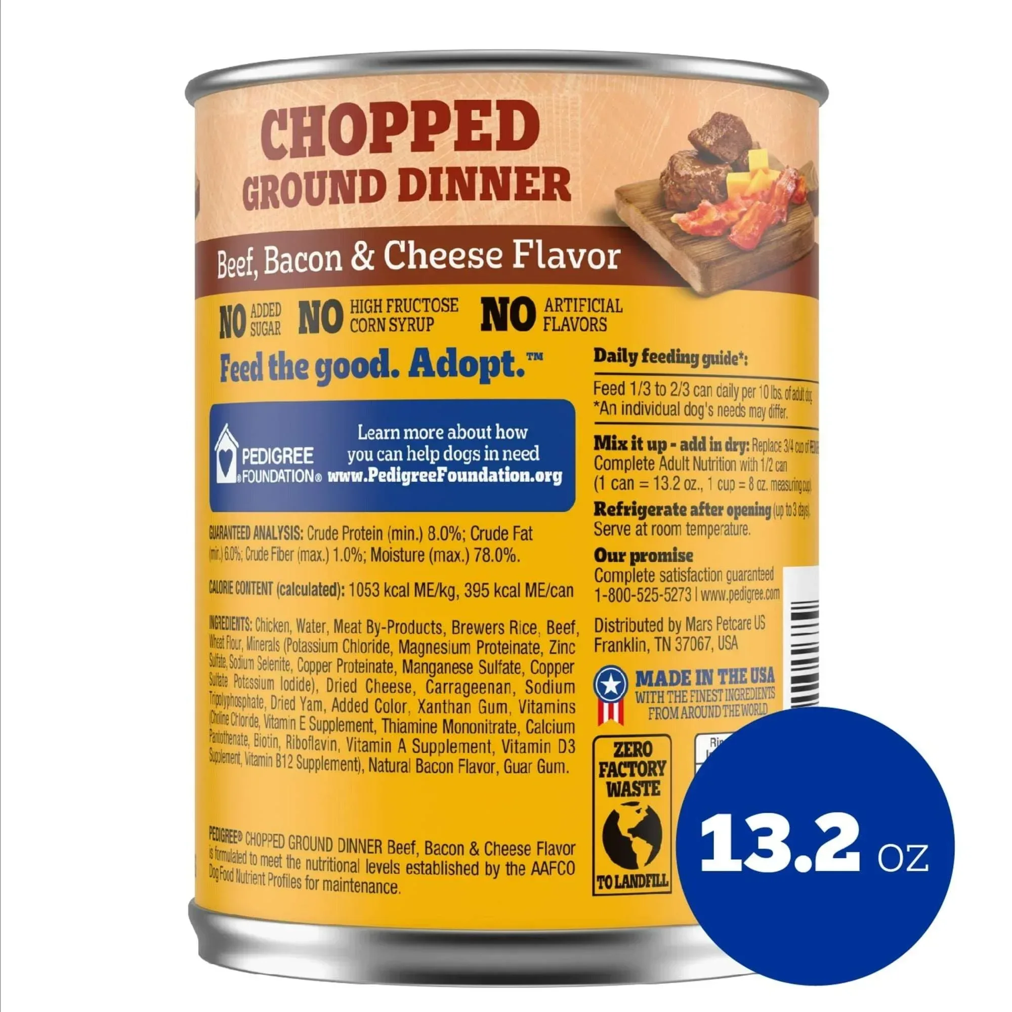 Pedigree Chopped Ground Dinner Beef Bacon & Cheese Flavor Adult Wet Dog Food, (12) 13.2 oz Cans - Image 10