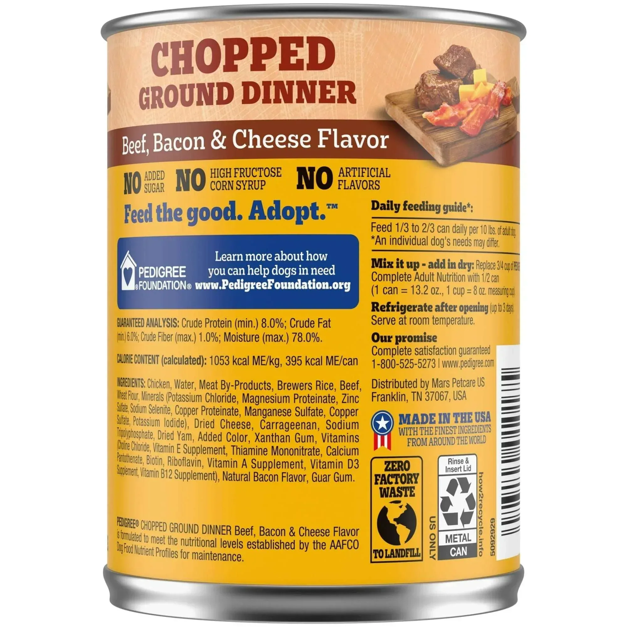Pedigree Chopped Ground Dinner Beef Bacon & Cheese Flavor Adult Wet Dog Food, (12) 13.2 oz Cans - Image 14