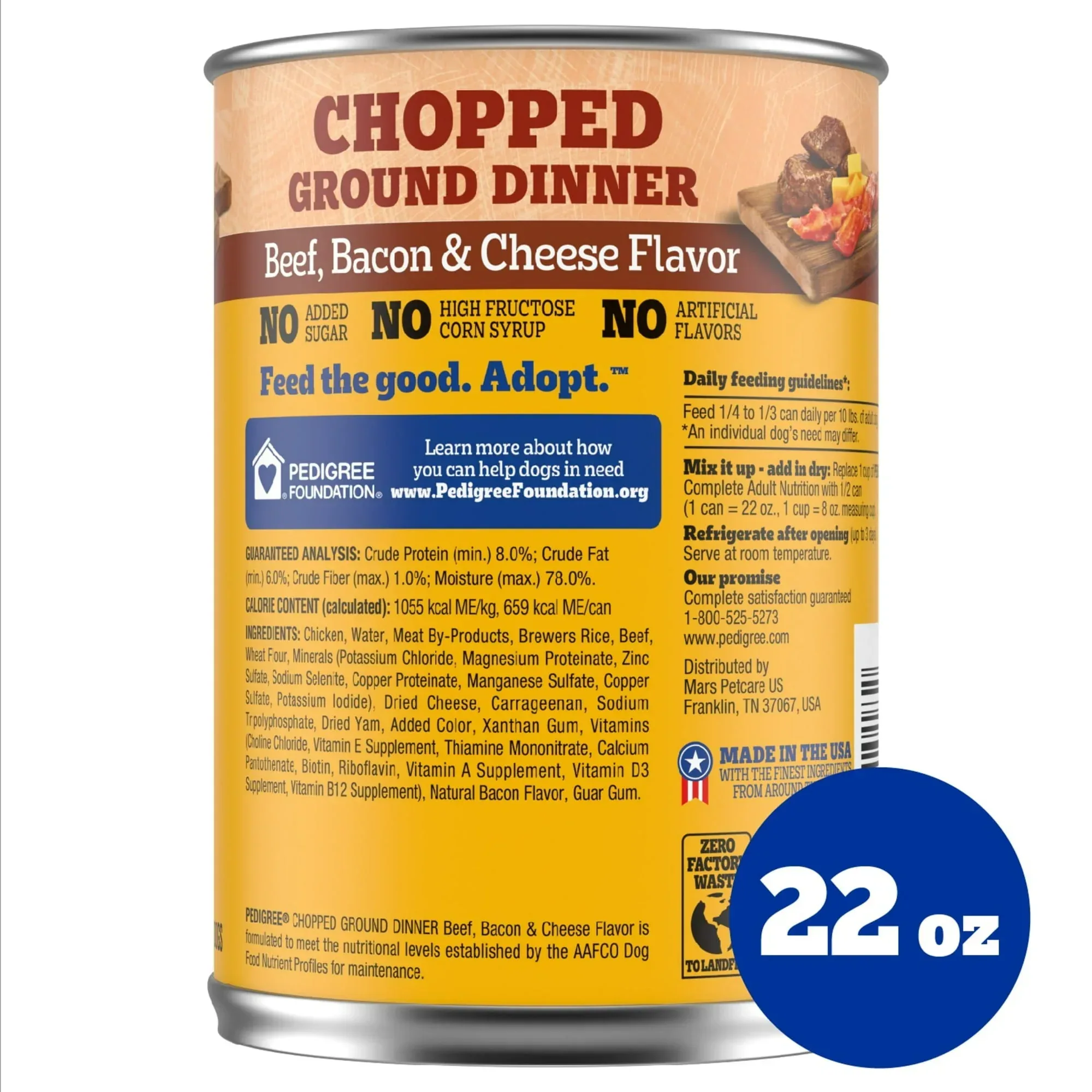Pedigree Chopped Ground Dinner Beef Bacon & Cheese Flavor Adult Wet Dog Food, (12) 22 oz Cans - Image 11
