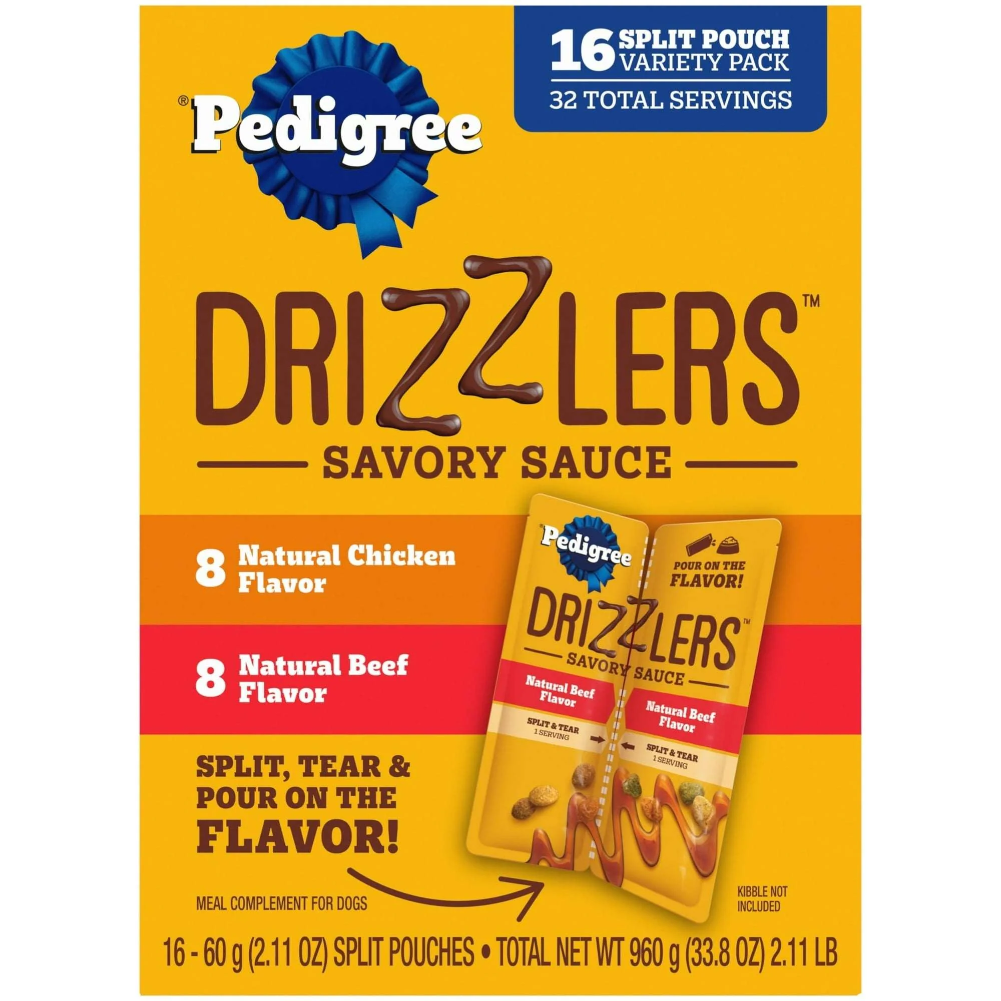 Pedigree Drizzlers Savory Sauce Multipack, 60g Twin Pouch, Pack of 2 (32 Pouches, 64 Servings)