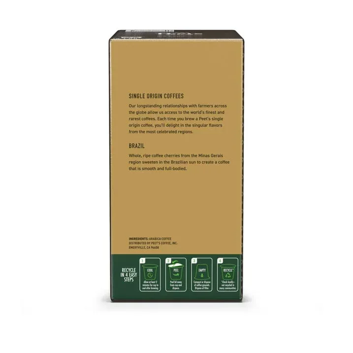 Peet's Coffee Single Origin Brazil Premium Medium Roast Single Serve Coffee Pods, 22 Count - Image 5