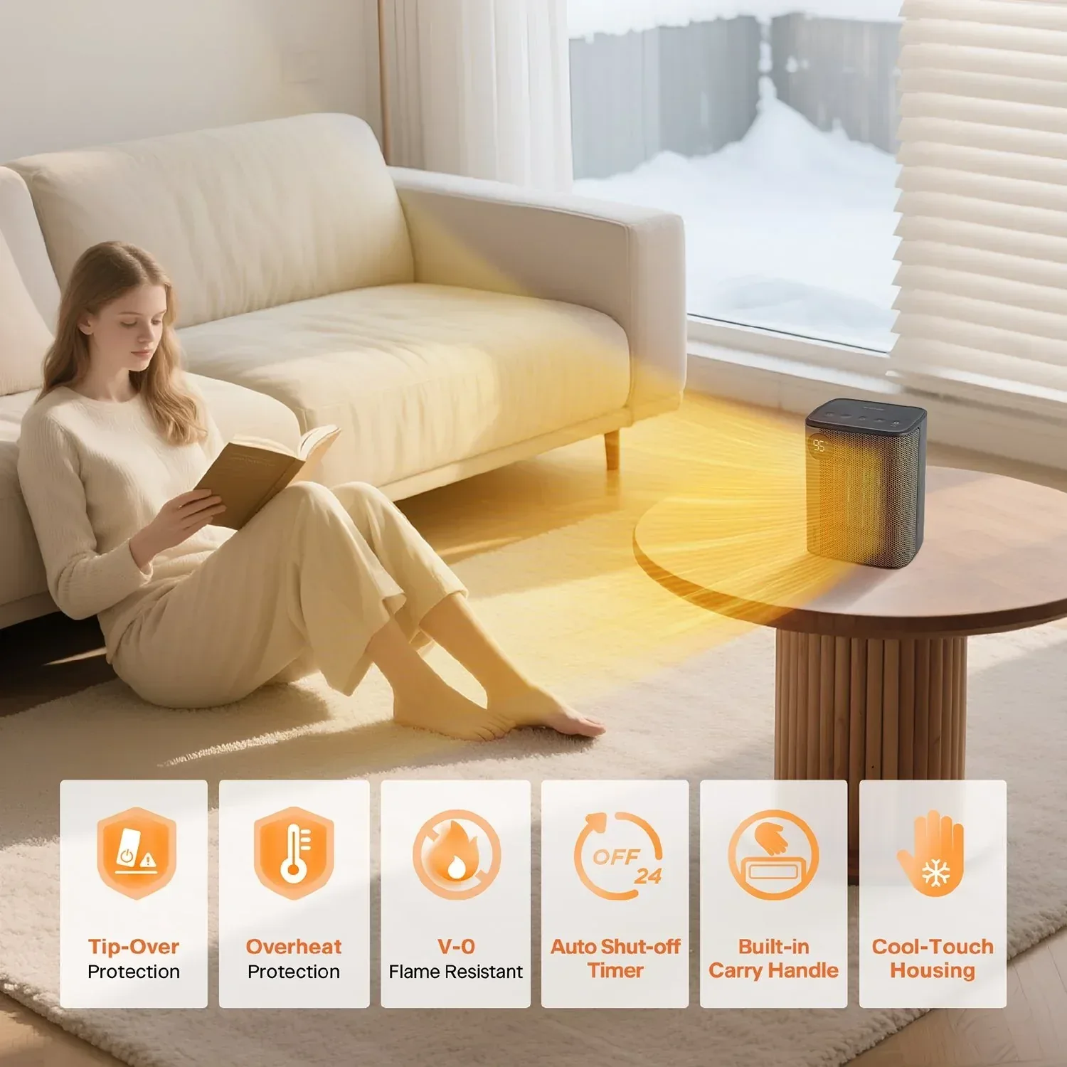 Pelonis Tabletop Digital Ceramic Heater with Digital Thermostat and Remote Control, Black - Image 4
