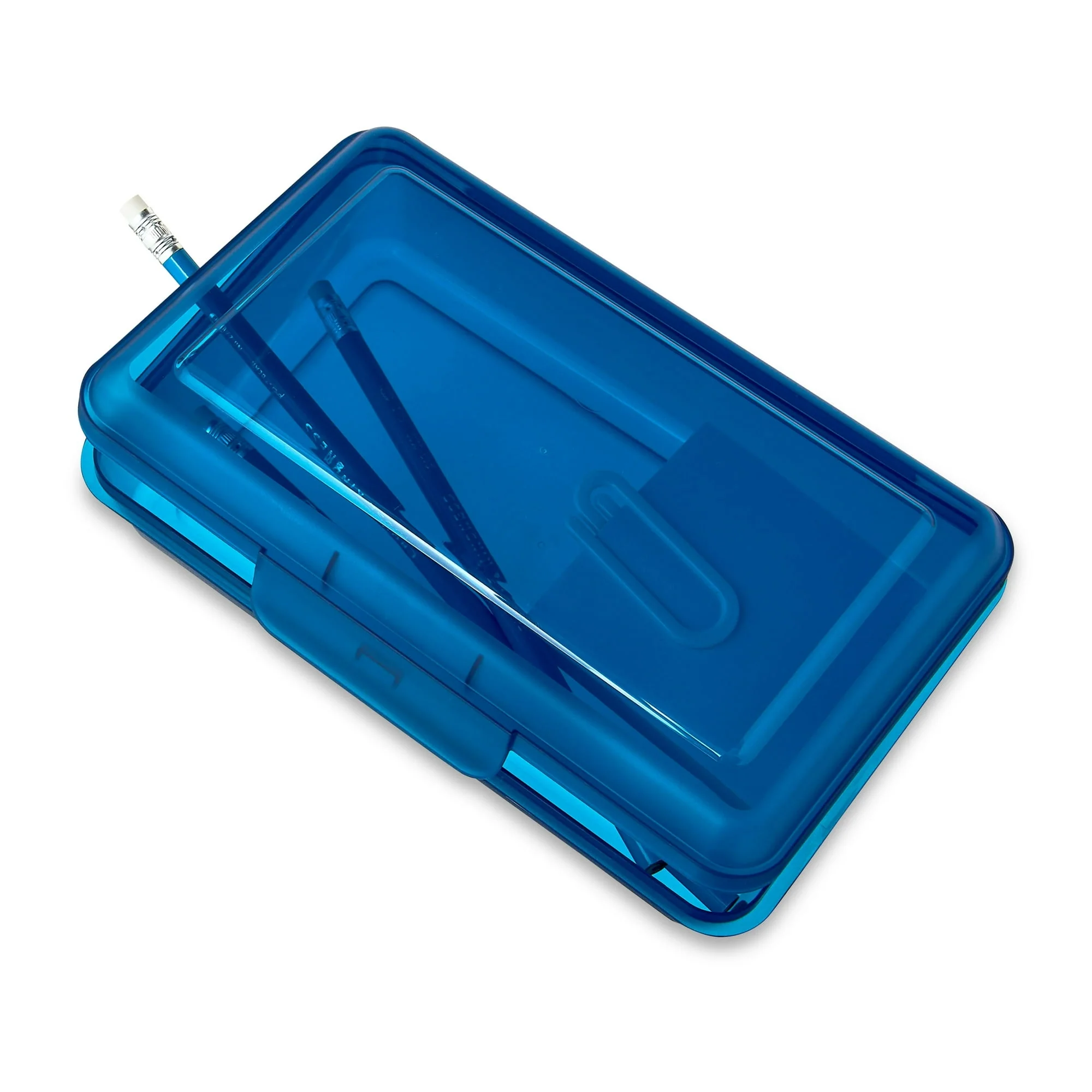 Pen+Gear Lightweight Plastic Pencil Box with Snap-on Lid, Translucent Sapphire Blue, 12-Pack - Image 4