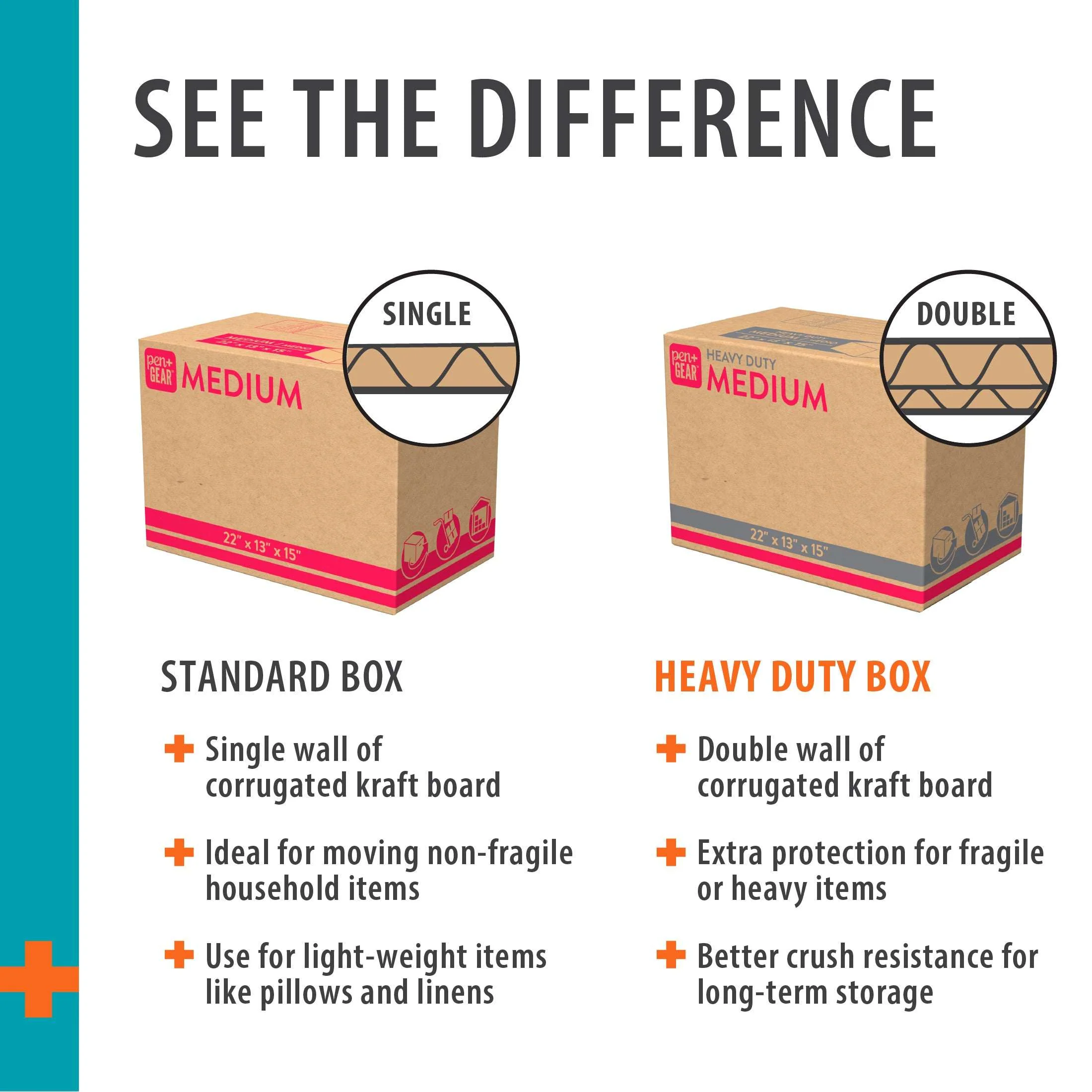 Pen+Gear Medium Moving Boxes, 22 in. L x 13 in. W x 15 in. H, Kraft - Image 7