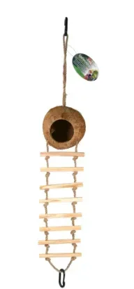 Penn-Plax Coconut Hide Out with 7 Step Ladder, for Bird or Small Animal Cage