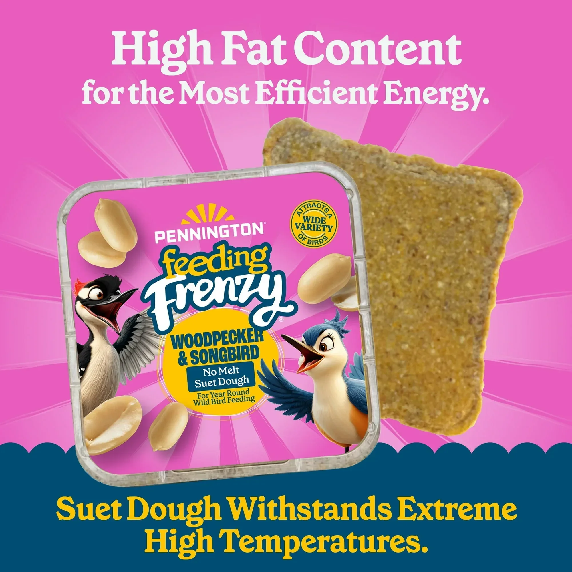 Pennington Feeding Frenzy No-Melt Suet Dough Woodpecker & Songbird Suet Cakes for Wild Birds, Wild Bird Food, 10 Oz. Cake, 8 Count Value Pack, Fresh - Image 4