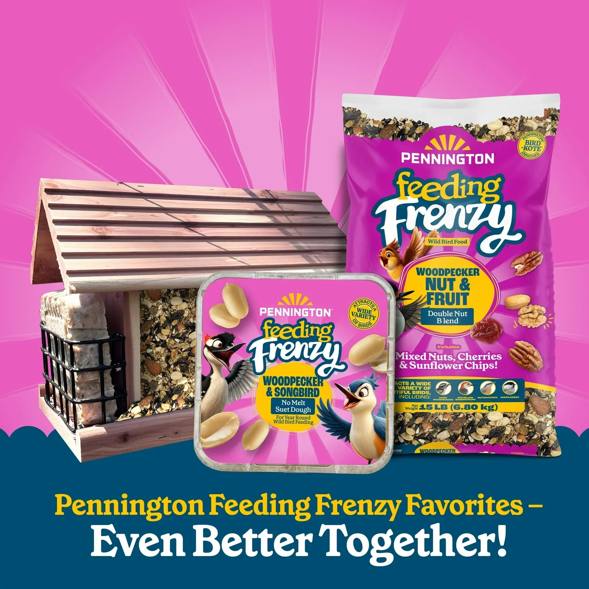 Pennington Feeding Frenzy No-Melt Suet Dough Woodpecker & Songbird Suet Cakes for Wild Birds, Wild Bird Food, 10 Oz. Cake, 8 Count Value Pack, Fresh - Image 7