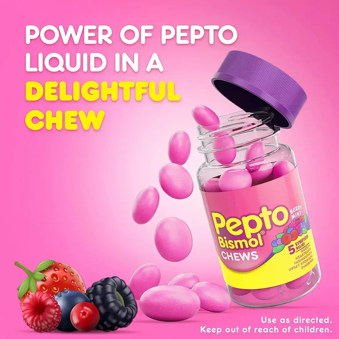Pepto Bismol Chews, Berry Mint Flavored Chewable Tablets, 70 Count - Image 4