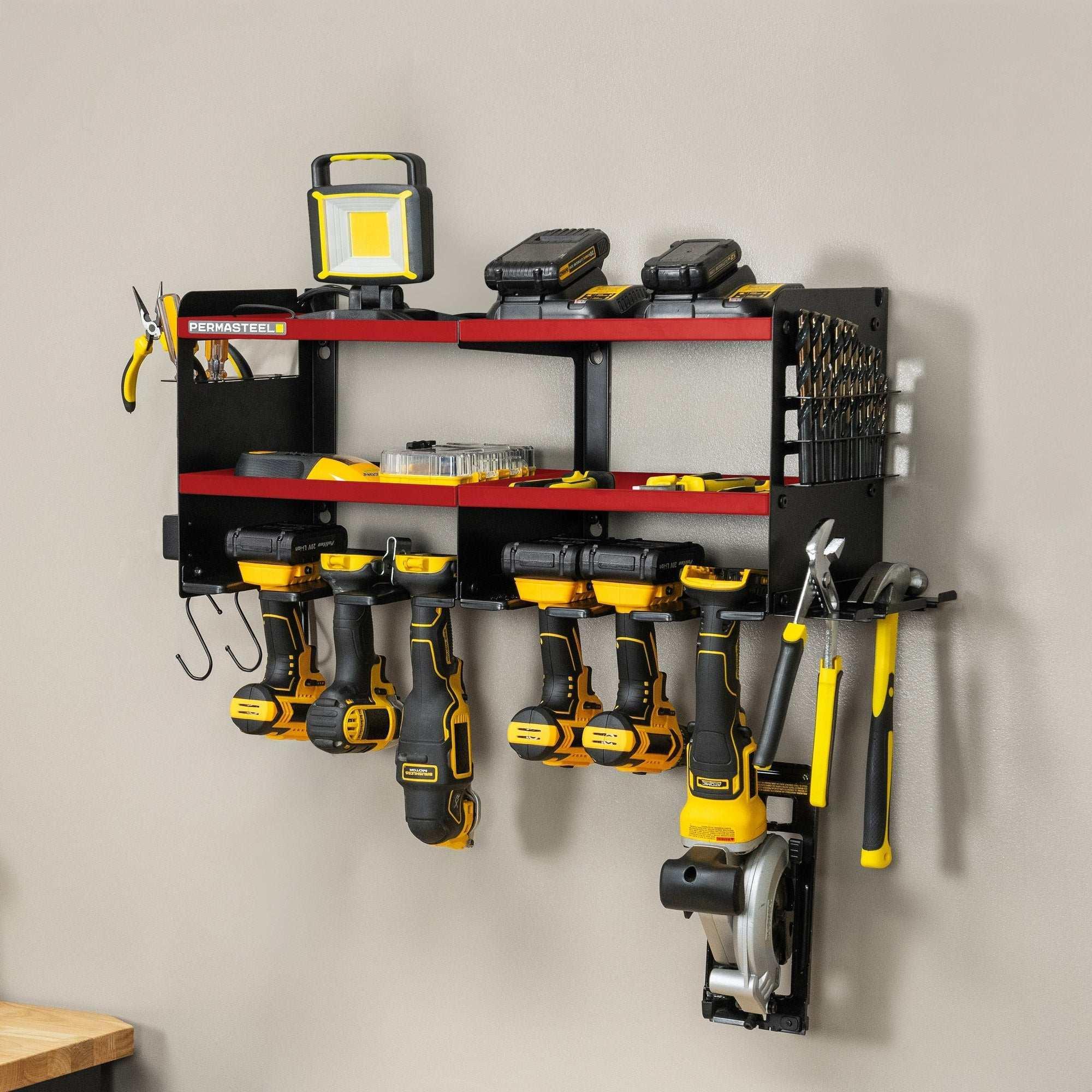 Permasteel 24.6″ 6-Bay Heavy Duty Wall Mounted Power Tool Organizer - Image 14