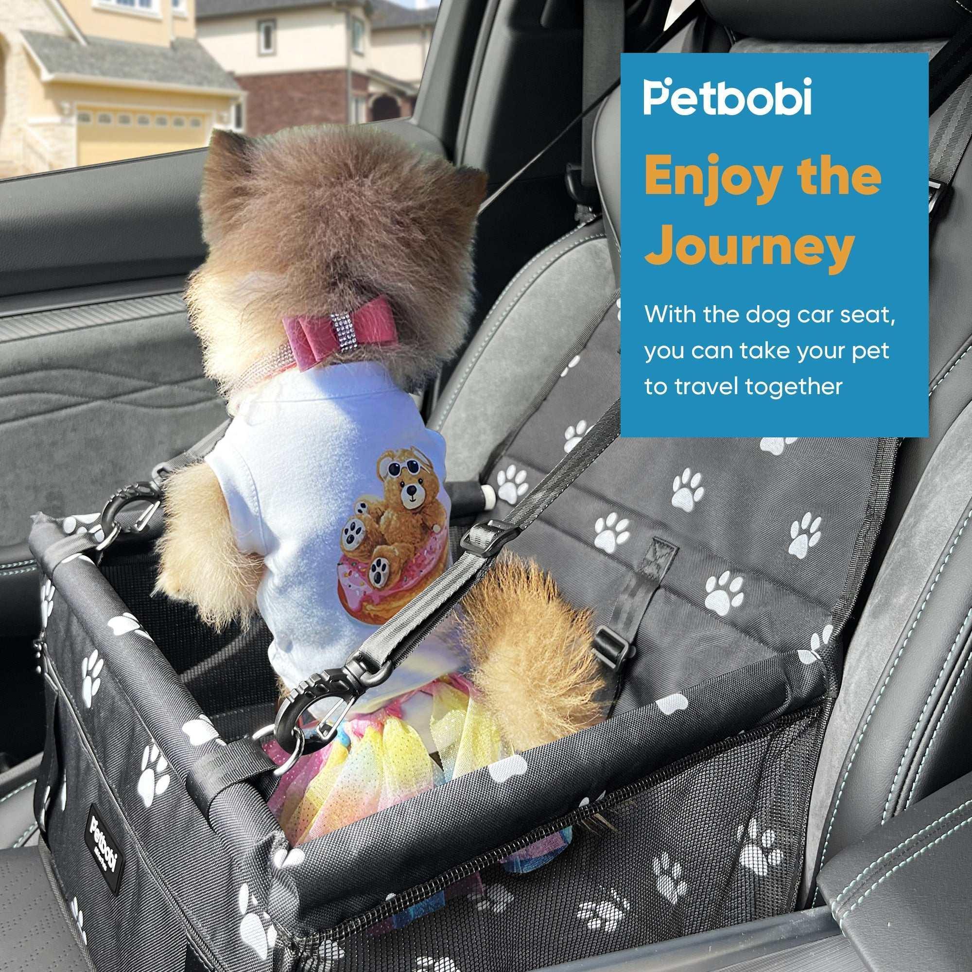 Petbobi Dog Car Booster Seat Travel Carrier for Dog Cat Portable Travel Bag with Seat Belt Safety Stable for Travel Pet Car Seat with Clip on Leash and Storage Package - Image 2