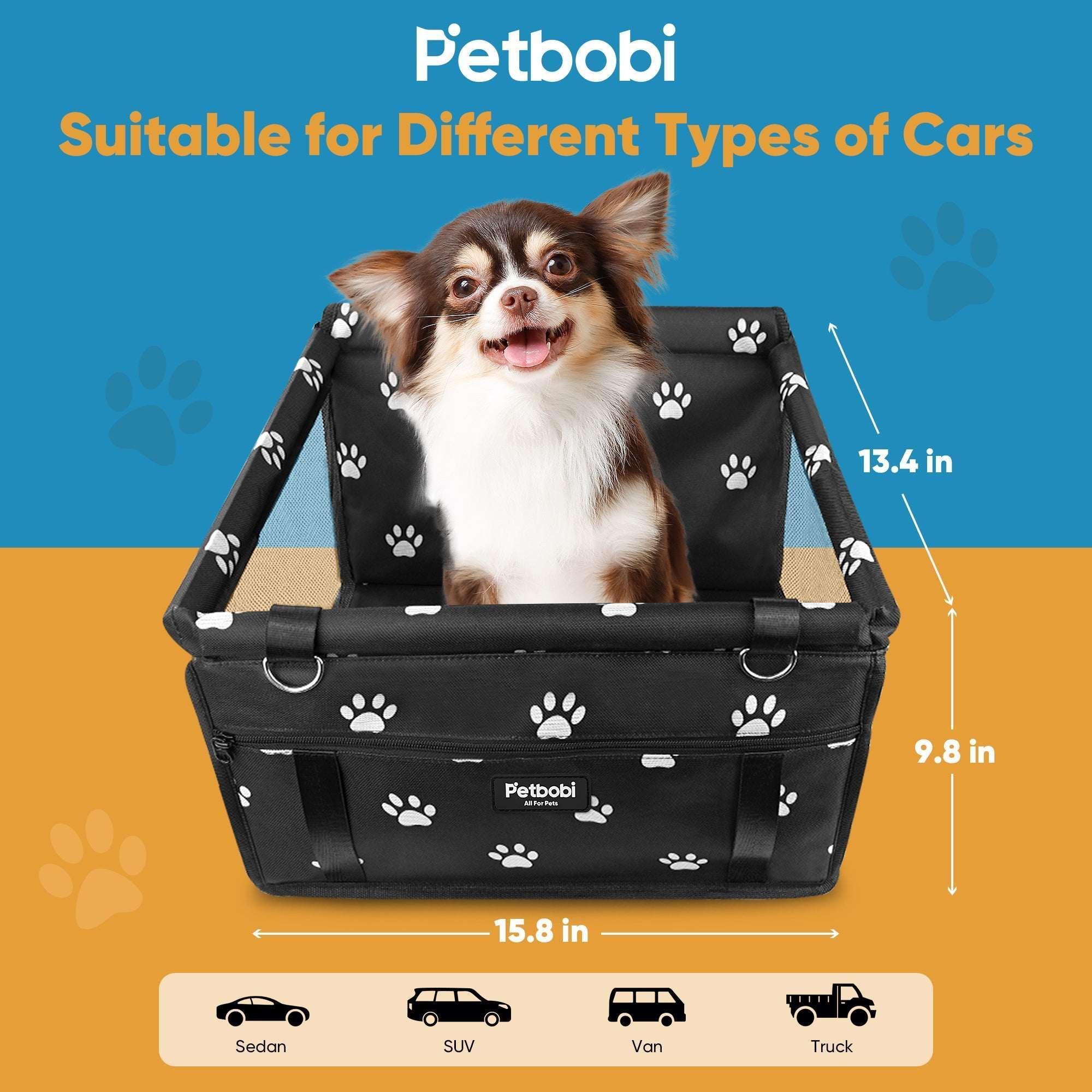 Petbobi Dog Car Booster Seat Travel Carrier for Dog Cat Portable Travel Bag with Seat Belt Safety Stable for Travel Pet Car Seat with Clip on Leash and Storage Package - Image 3