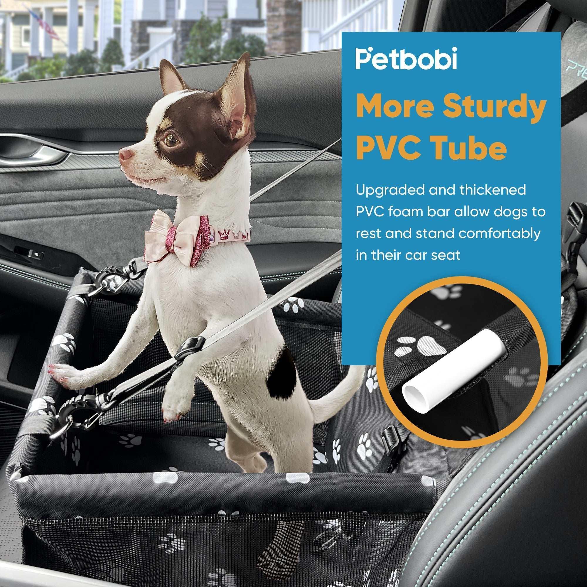 Petbobi Dog Car Booster Seat Travel Carrier for Dog Cat Portable Travel Bag with Seat Belt Safety Stable for Travel Pet Car Seat with Clip on Leash and Storage Package - Image 5
