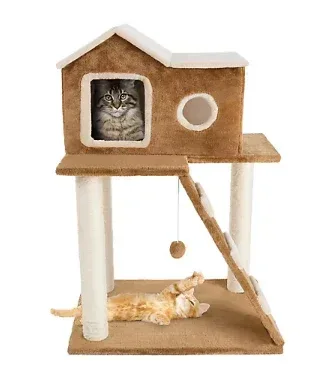 PETMAKER 3-Tier Cat Tree with Ladder and Condo - Tan/Brown - Image 3