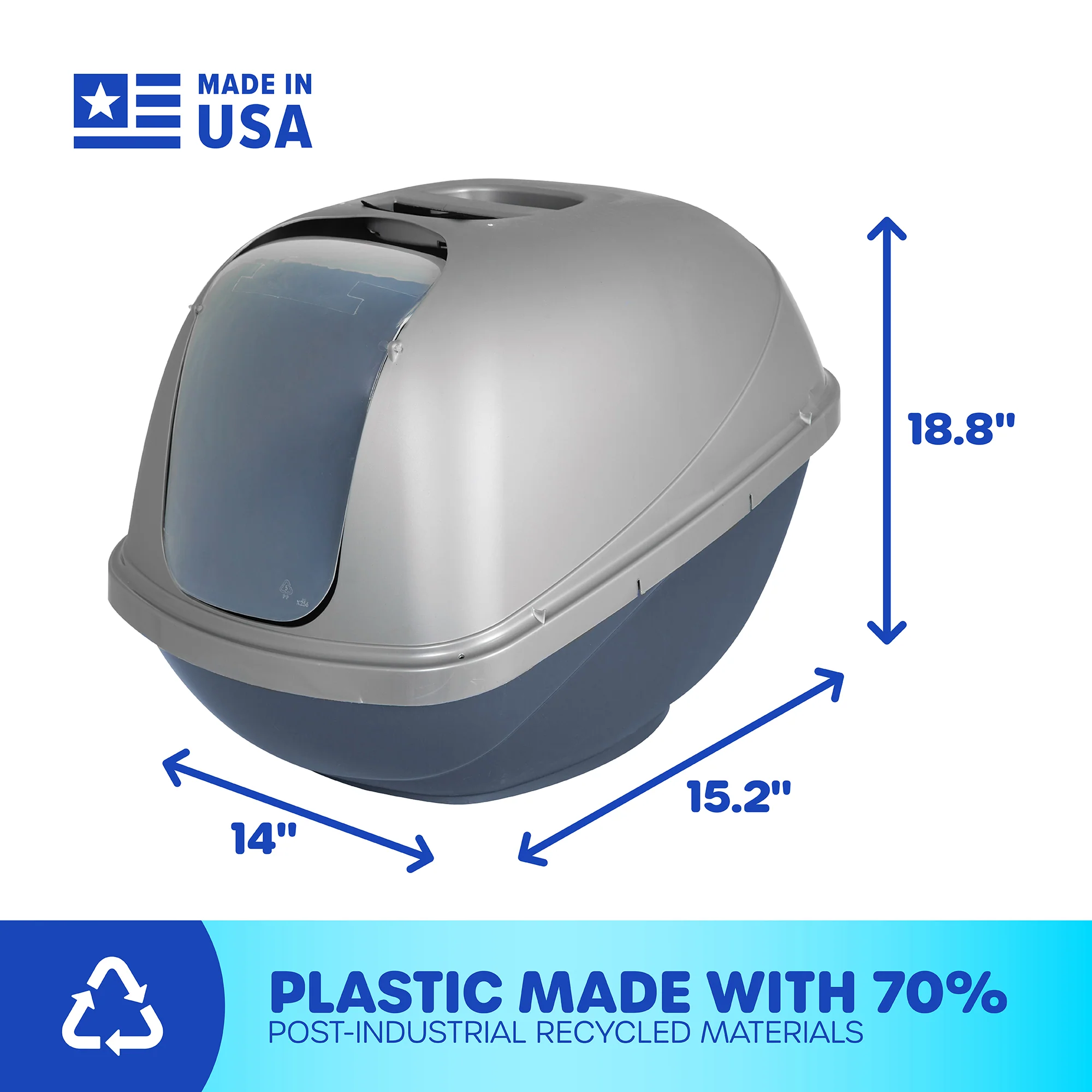 Petmate Basic Hooded Enclosed Cat Litter Pan Covered Plastic Box with Door, Large, Blue Silver - Image 5