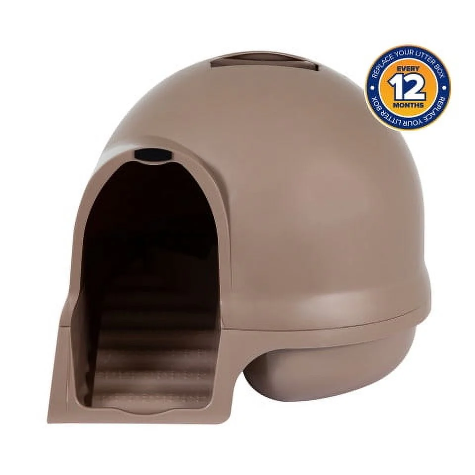 Petmate Booda Dome Clean Step Plastic Enclosed Cat Litter Box with Steps, 95 % Recycled, Titanium