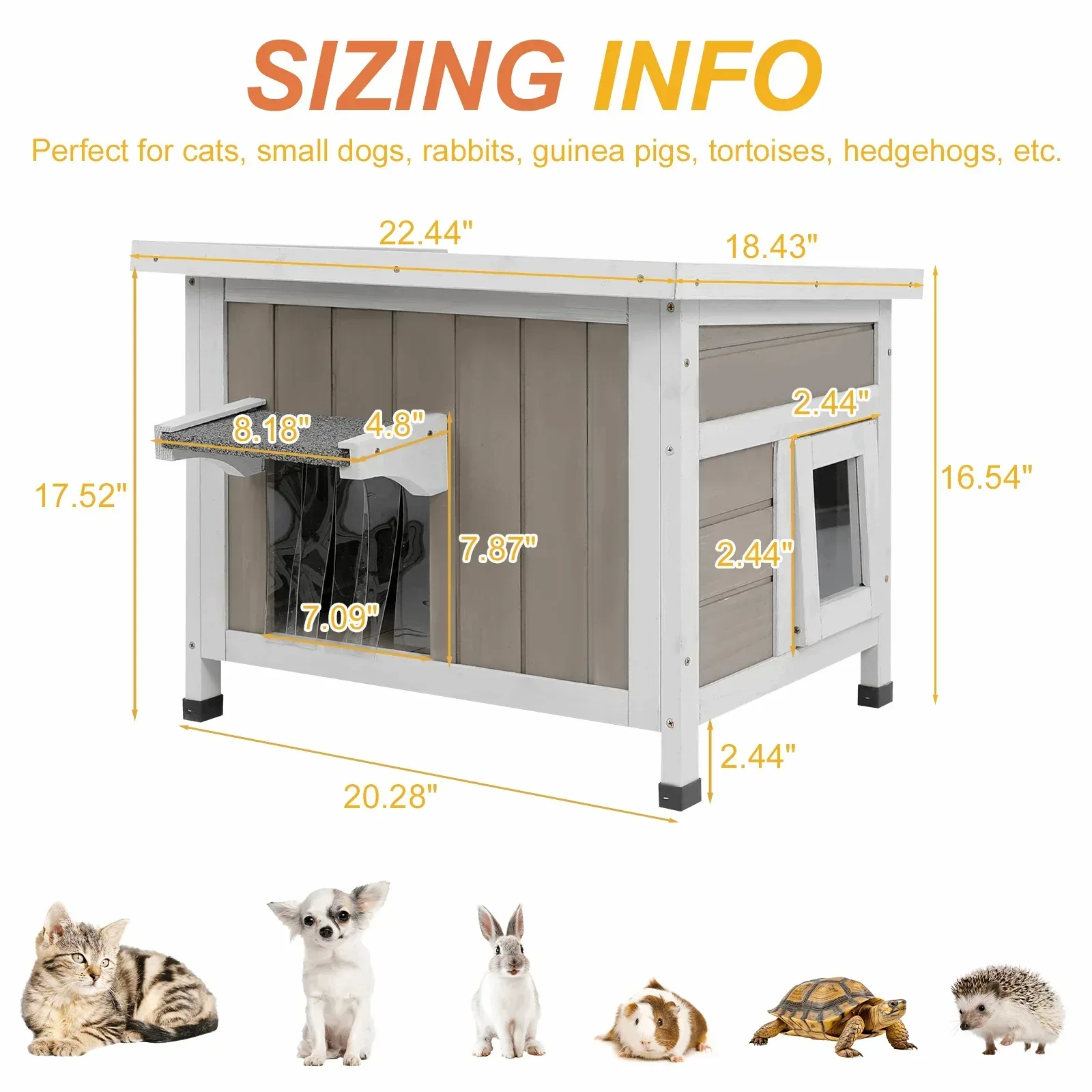 PETSCOSSET Outdoor Cat House, Weatherproof Solid Wood Cat Shelter with Openable Roof for Small Animals - Image 2