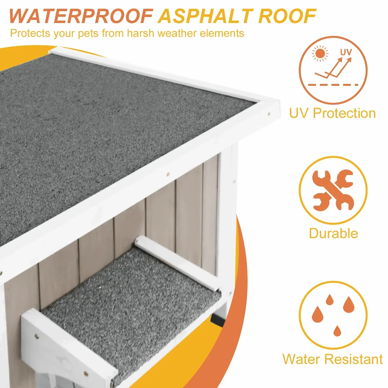 PETSCOSSET Outdoor Cat House, Weatherproof Solid Wood Cat Shelter with Openable Roof for Small Animals - Image 4