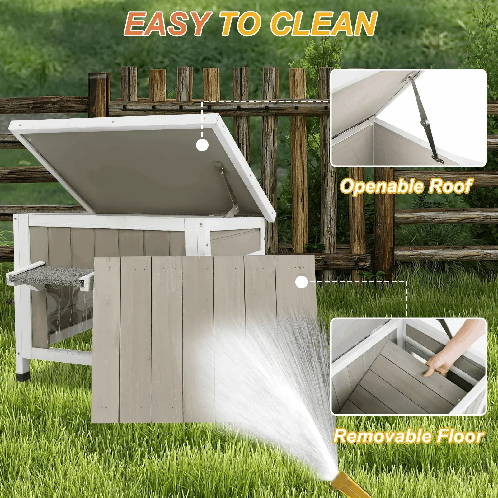 PETSCOSSET Outdoor Cat House, Weatherproof Solid Wood Cat Shelter with Openable Roof for Small Animals - Image 5