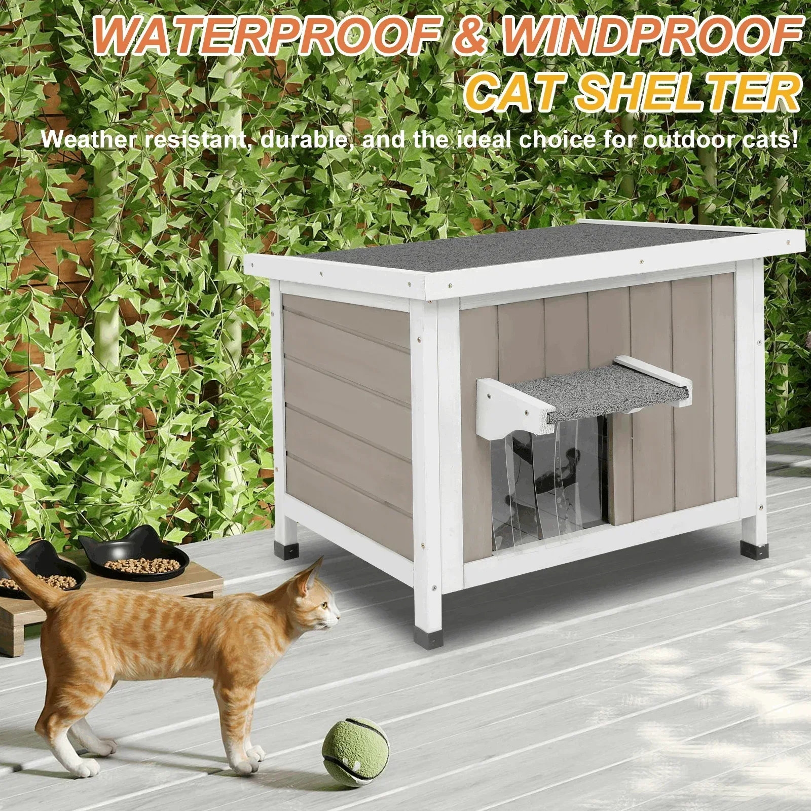 PETSCOSSET Outdoor Cat House, Weatherproof Solid Wood Cat Shelter with Openable Roof for Small Animals - Image 7