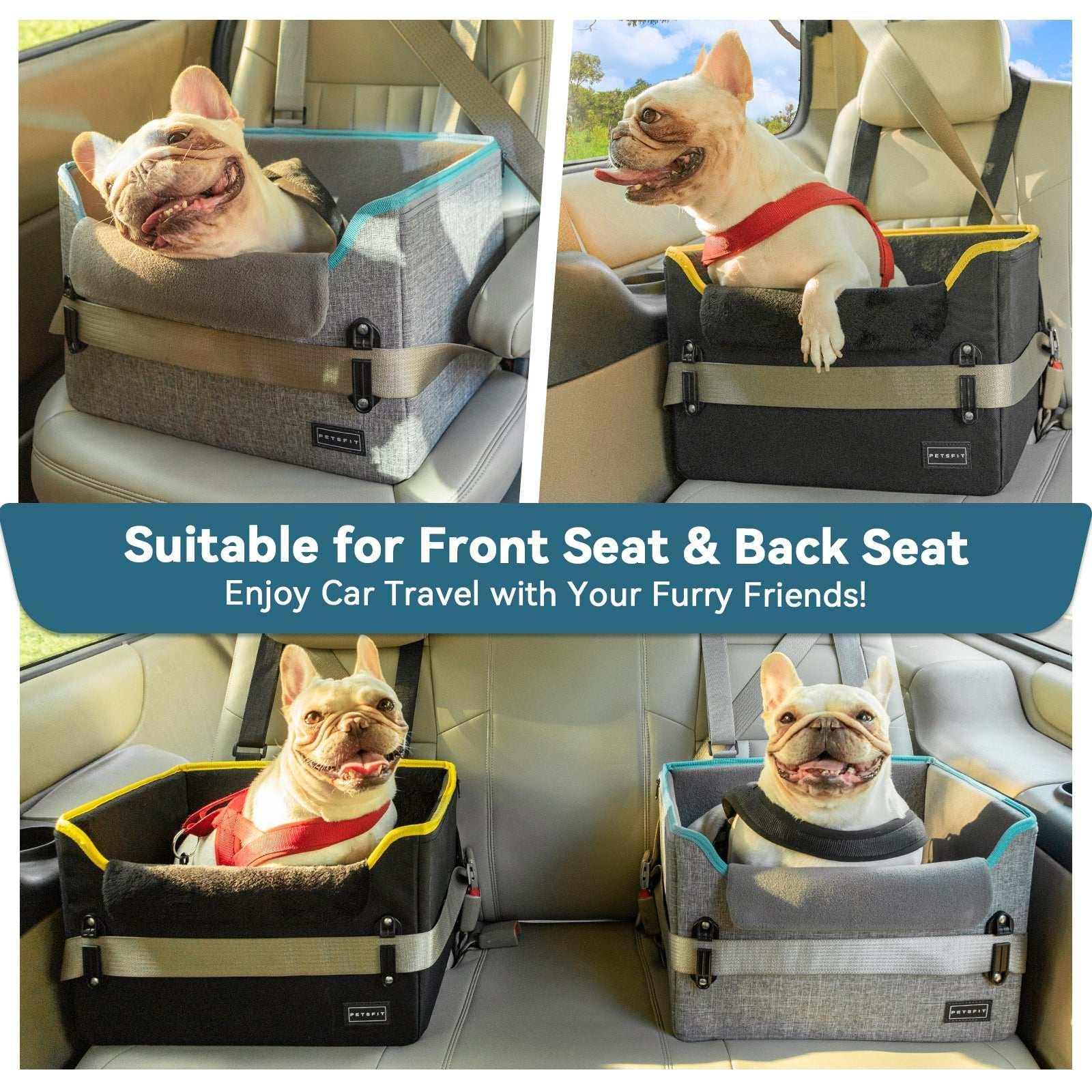 PETSFIT Pet Booster Car Seat for Small Dogs, Puppy Stable Car Seat for Car with Clip-On Leash,Up to 25lbs,Black - Image 2