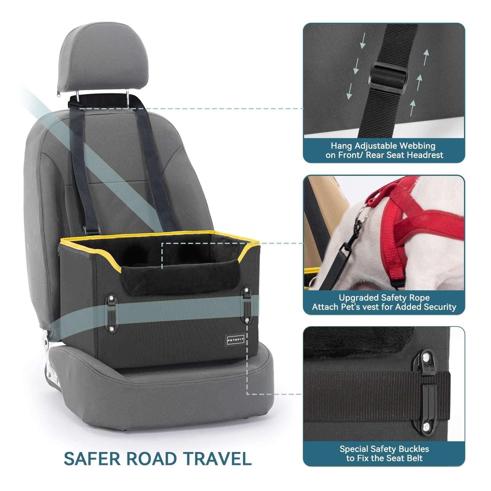 PETSFIT Pet Booster Car Seat for Small Dogs, Puppy Stable Car Seat for Car with Clip-On Leash,Up to 25lbs,Black - Image 3