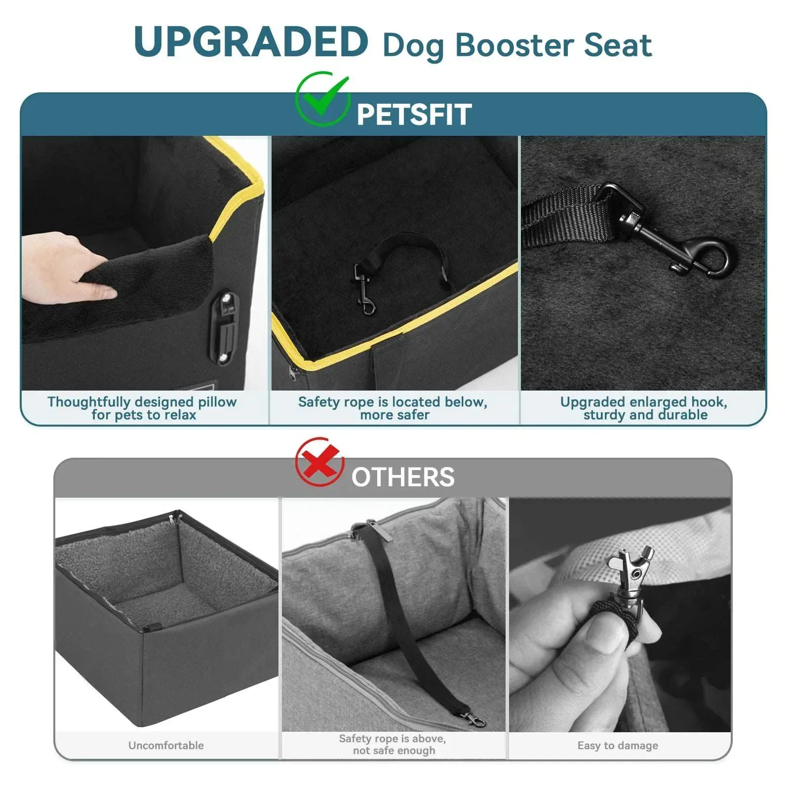PETSFIT Pet Booster Car Seat for Small Dogs, Puppy Stable Car Seat for Car with Clip-On Leash,Up to 25lbs,Black - Image 4