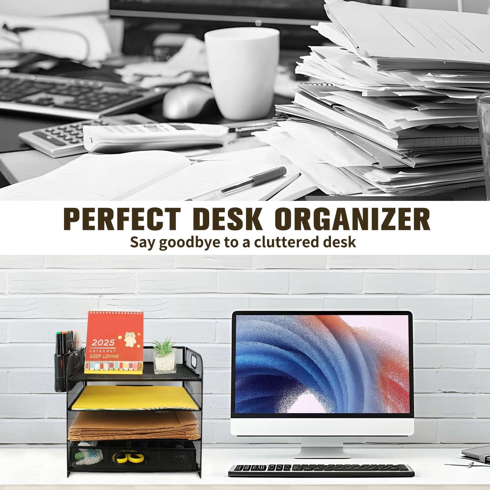PHANCIR 4-Tier Desk Organizer, New Office Supplies, Metal Desktop File Organizer & Storage with Pull-out Drawer, 1 Pack - Image 5