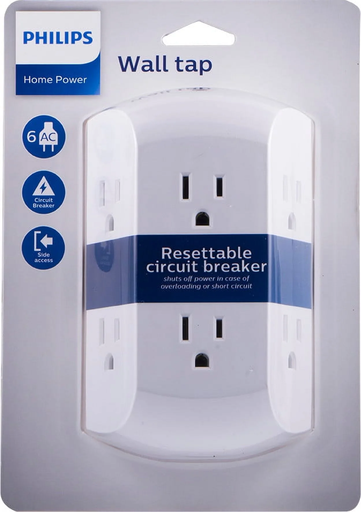 Philips 6 Outlet Grounded Wall Tap, Resettable Circuit Breaker, White, SPS1460WA/37 - Image 2